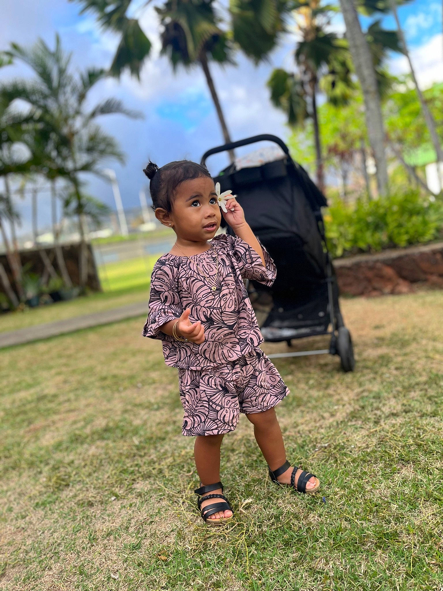Arhea-dream joined the competition — help win amazing prizes! black_hair, child, dress, grass, grassland, happy, landscape, leaf, leisure, palm_tree, people_in_nature, person, plant, recreation, sandal, sky, smile, sneakers, toddler, travel