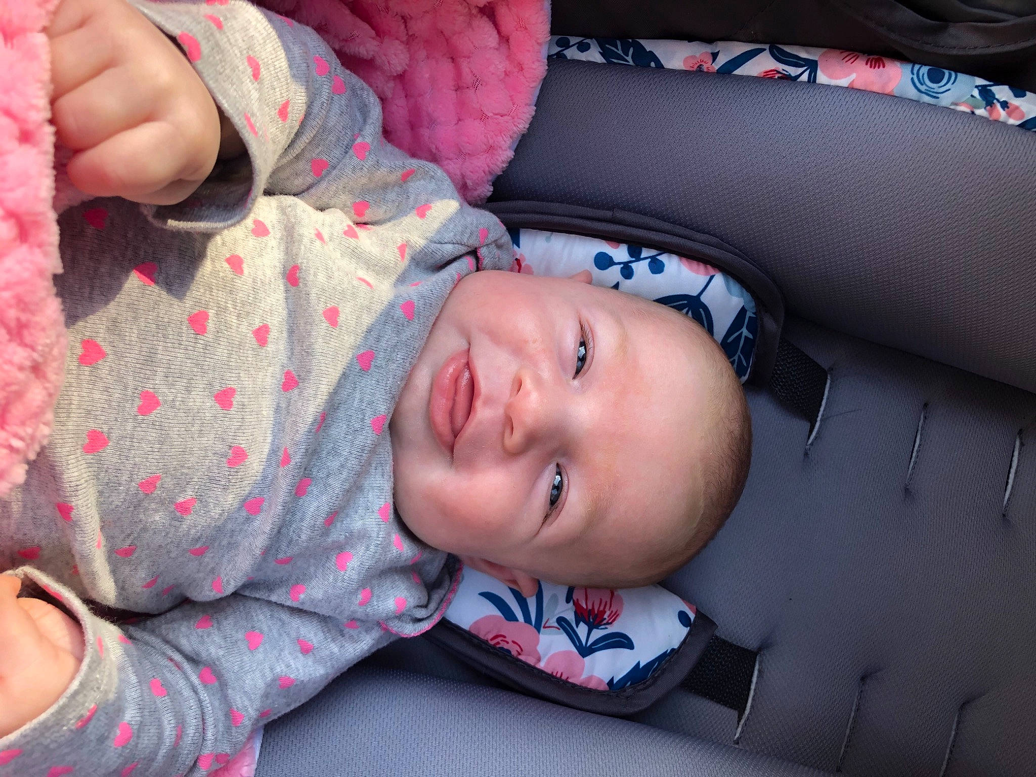 Kaitlyn joined the competition — help win amazing prizes! baby, baby_toddler_clothing, car_seat, cheek, child, comfort, finger, happy, lip, mouth, nail, nose, pattern, person, sitting, skin, sleeve, smile, thumb, toddler