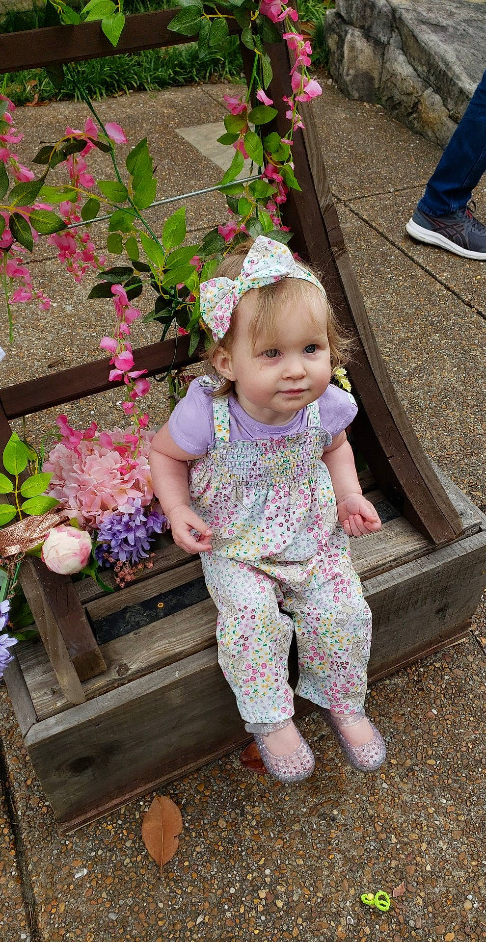 Elizabeth is registered to the contest to win money with this photo: baby, baby_toddler_clothing, child, flower, fun, garden, grass, happy, leaf, leisure, magenta, pattern, people_in_nature, person, petal, pink, plant, rose, sitting, smile