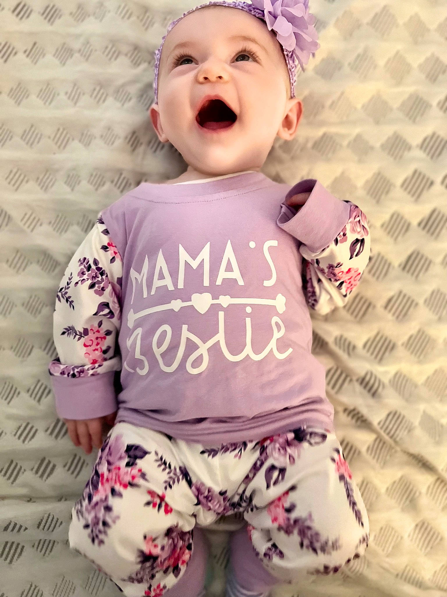 Charleigh is registered to the contest to win money with this photo: arm, baby, baby_toddler_clothing, cheek, cool, face, font, hairstyle, happy, head, headwear, magenta, pattern, person, pink, purple, skin, sleeve, t_shirt, textile