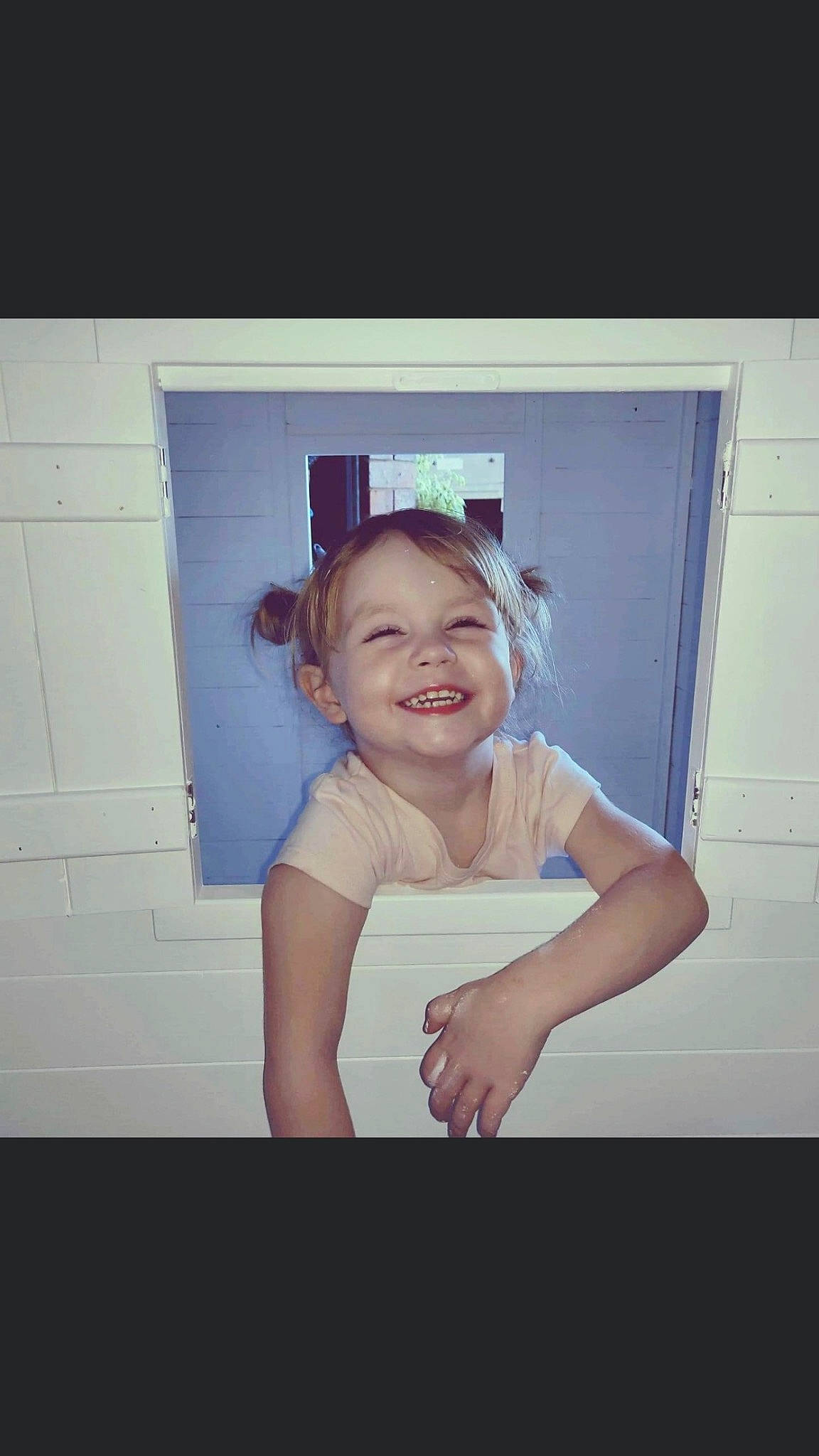 Lilly-anne joined the competition — help win amazing prizes! baby_toddler_clothing, child, day_dress, door, elbow, electric_blue, flash_photography, fun, happy, iris, joy, magenta, pattern, person, rectangle, room, sleeve, smile, t_shirt, toddler