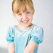 Cloetta is registered to the contest to win money with this photo: child, girl, smile, blue_dress, tutu, sparkles, blonde_hair, portrait, happy, studio, dance, costume, puffy_sleeves, young, face, cute, fashion, childhood, innocence, posing