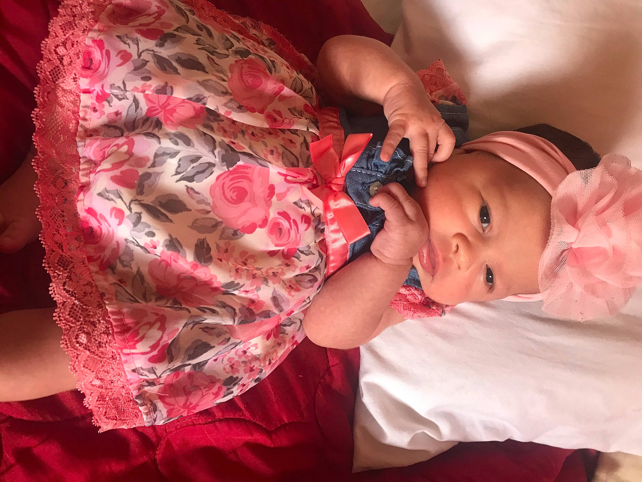 Emerie is registered to the contest to win money with this photo: baby, beauty, cheek, child, eye, eyelash, flesh, hand, headwear, human, mouth, muscle, person, photography, pink, skin, textile, toddler