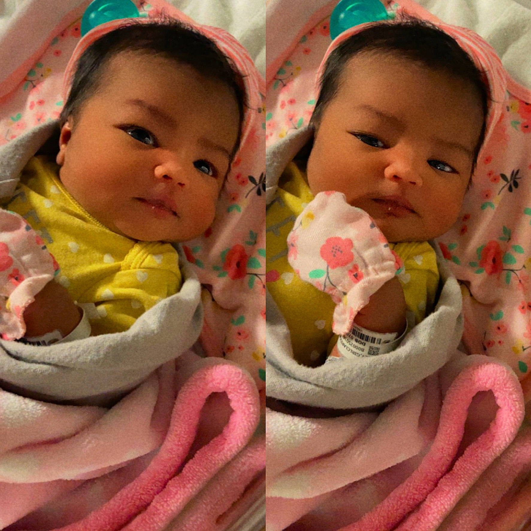 Chloe joined the competition — help win amazing prizes! baby_toddler_clothing, bib, cheek, chin, ear, eye, eyebrow, face, facial_expression, hair, happy, head, iris, lip, mouth, nose, person, pink, product, skin