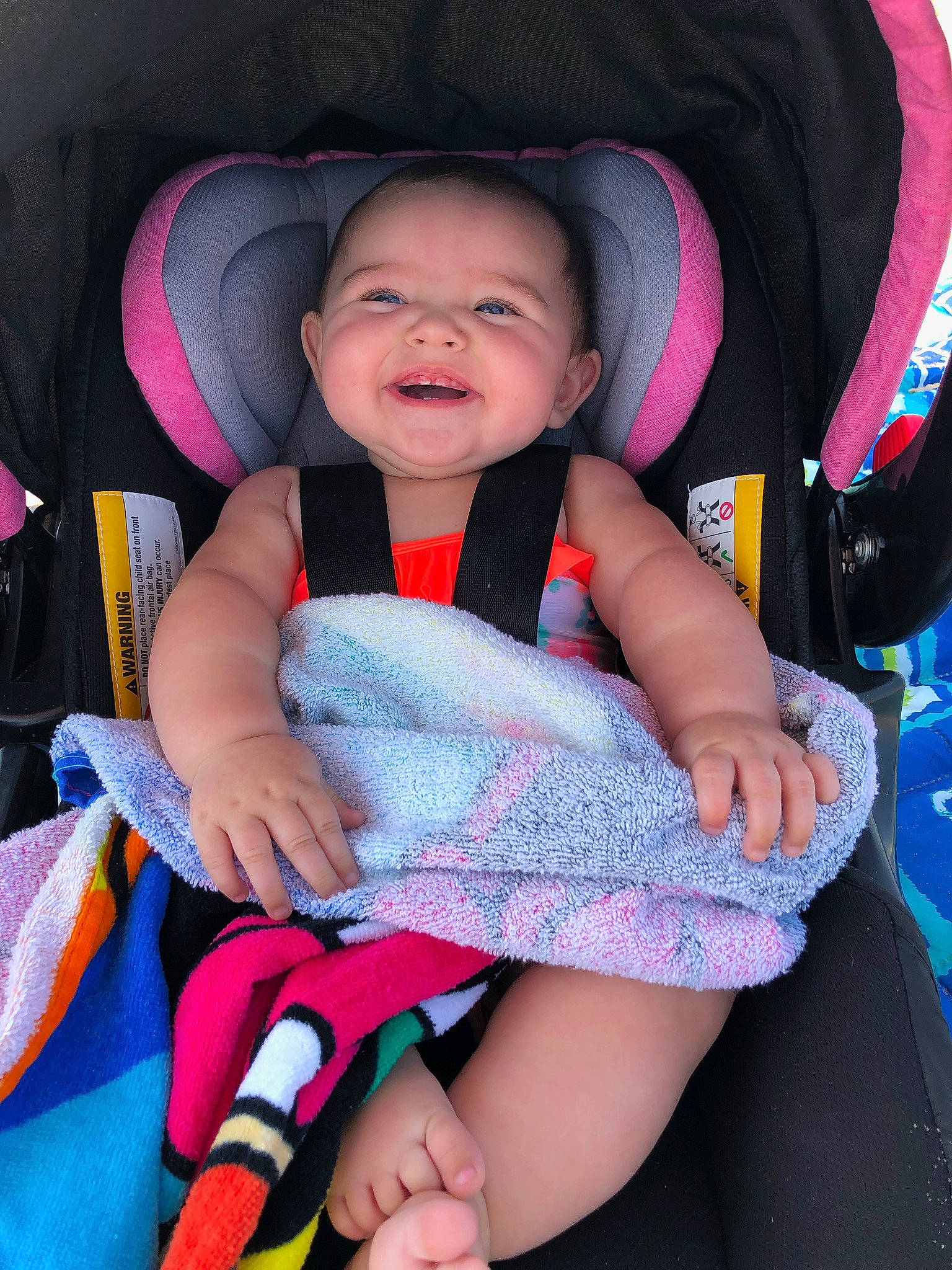 Tessa is registered to the contest to win money with this photo: baby, baby_carriage, baby_in_car_seat, baby_products, car_seat, child, person, pink, toddler