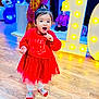 toddler, child, red_dress, hello_kitty, balloons, birthday, number_one, party, floor, wooden_floor, celebration, indoor, lighting, person, socks, cute, decorations, smiling, people, event