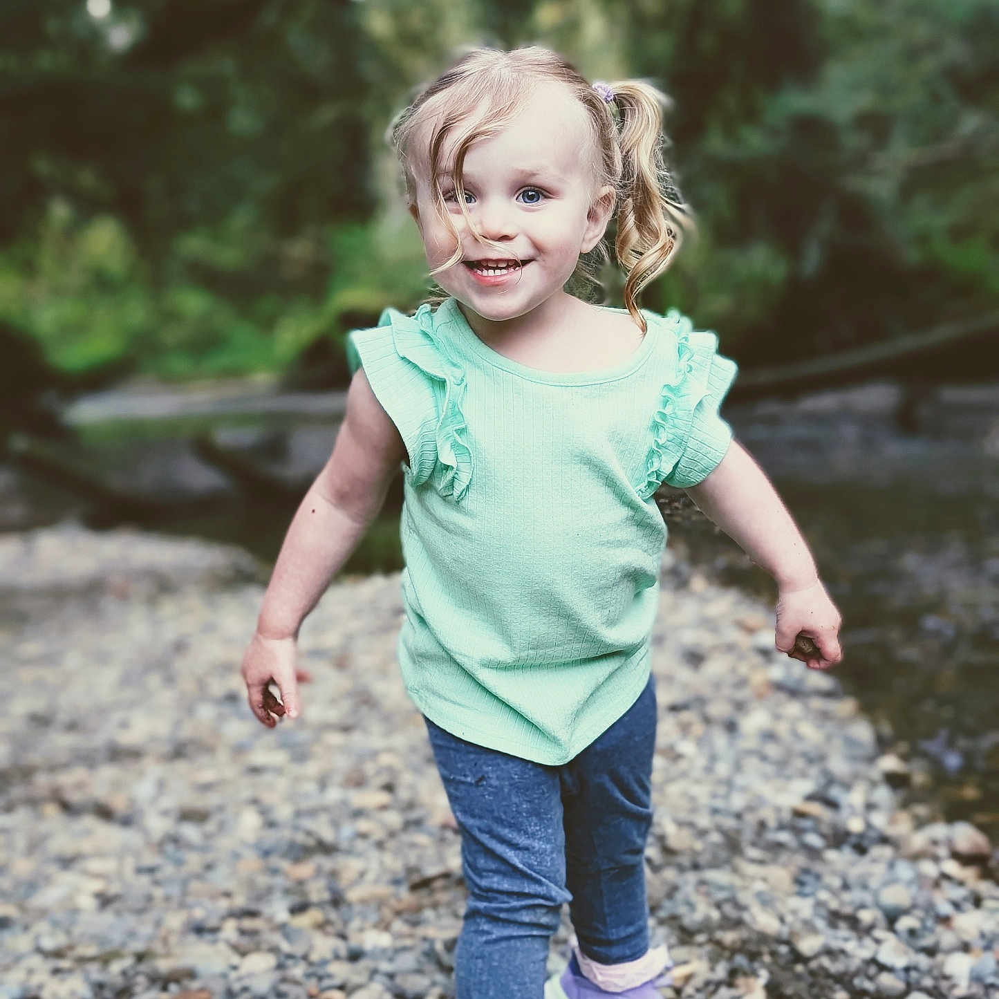 Liliana joined the competition — help win amazing prizes! child, clothing, face, female, footwear, girl, gravel, head, jeans, pants, person, photography, plant, portrait, road, rock, shoe, t_shirt, vegetation, walking