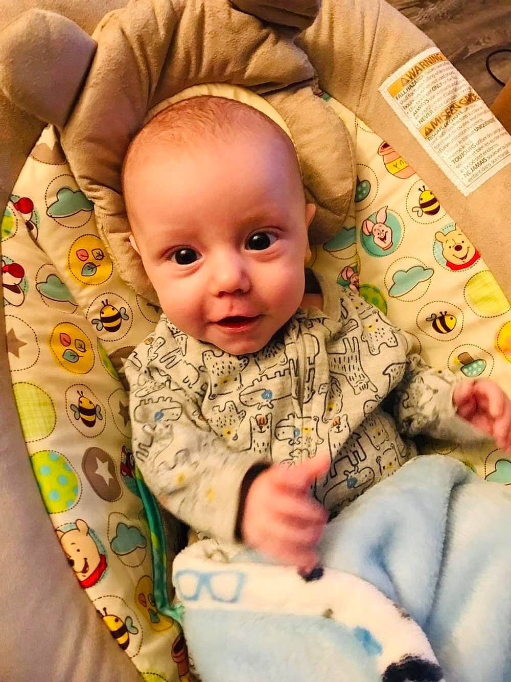 Ethan is registered to the contest to win money with this photo: baby, baby_toddler_clothing, cheek, child, chin, comfort, eye, eyebrow, face, facial_expression, happy, head, iris, linens, nose, person, skin, sleeve, smile, textile