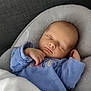 baby, sleeping, blue_clothing, blanket, cushion, face, infant, newborn, peaceful, portrait, resting, soft, toddler, cozy, cute, child, indoors, head, person, sleep