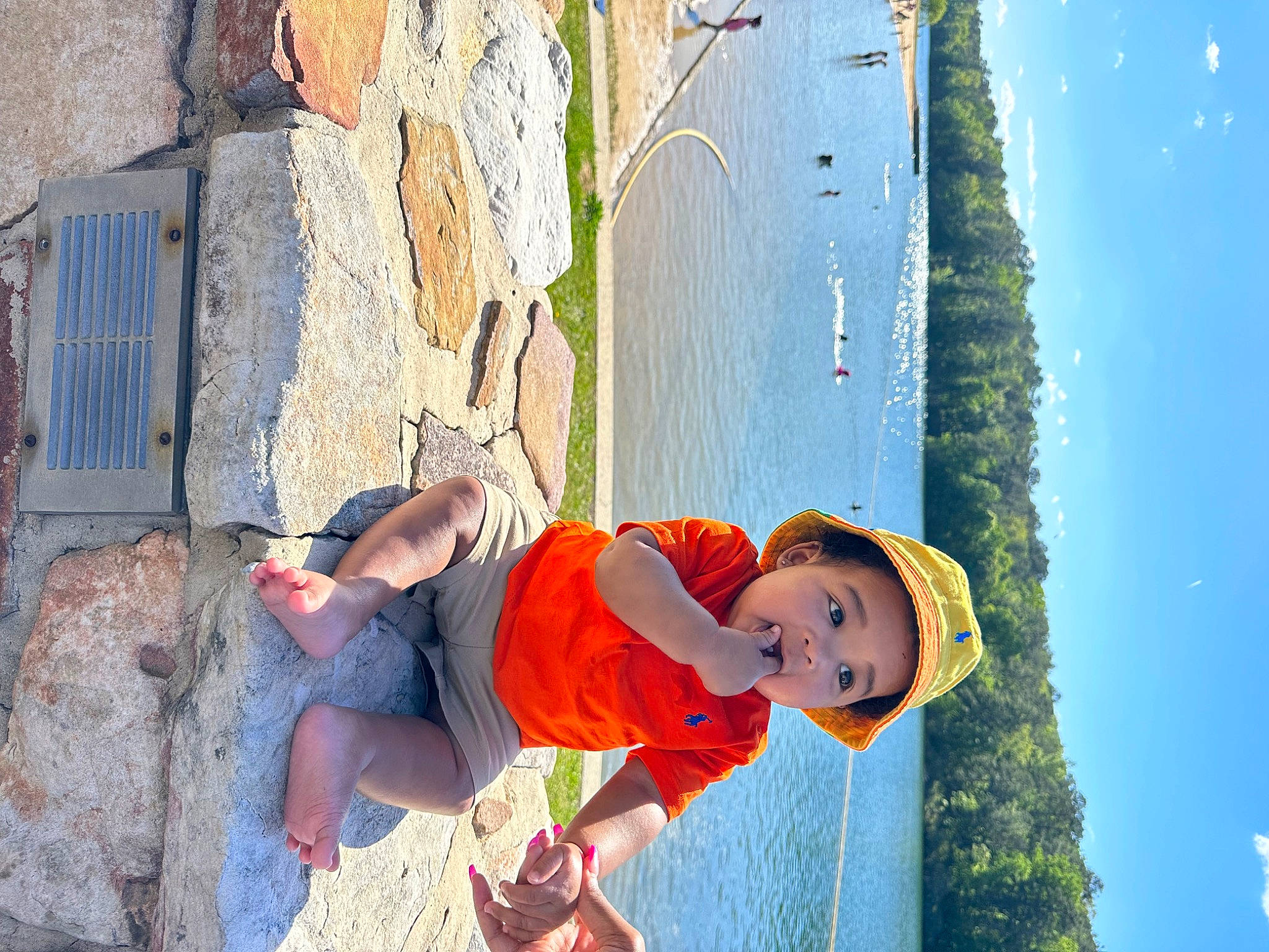 Kyng joined the competition — help win amazing prizes! azure, beauty, blue, daytime, electric_blue, fun, happy, hat, headwear, lake, leisure, people_in_nature, person, shorts, sky, summer, toddler, travel, tree, water