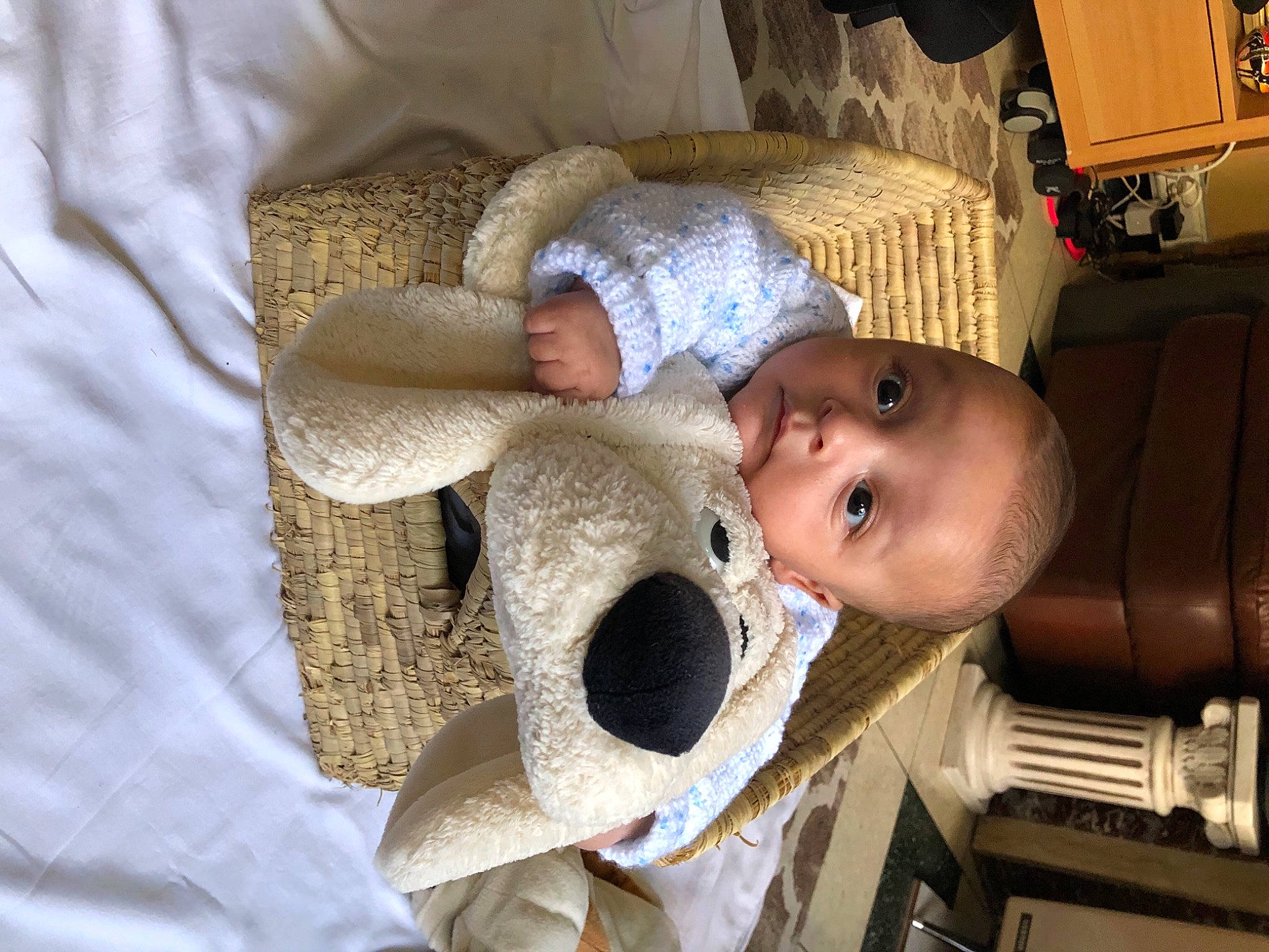 Ricardo a rejoint le concours — aidez-le/la à gagner de superbes lots ! baby, baby_products, baby_safety, baby_toddler_clothing, car_seat, cheek, child, comfort, eye, fur, head, linens, nose, pattern, person, room, skin, smile, stuffed_toy, toddler