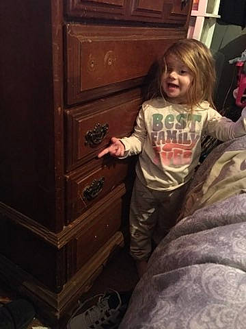 Summer joined the competition — help win amazing prizes! blond, brown_hair, cabinetry, chest_of_drawers, comfort, couch, drawer, dresser, electronic_device, floor, fun, happy, hardwood, human_leg, long_hair, person, sleeve, smile, t_shirt, toddler