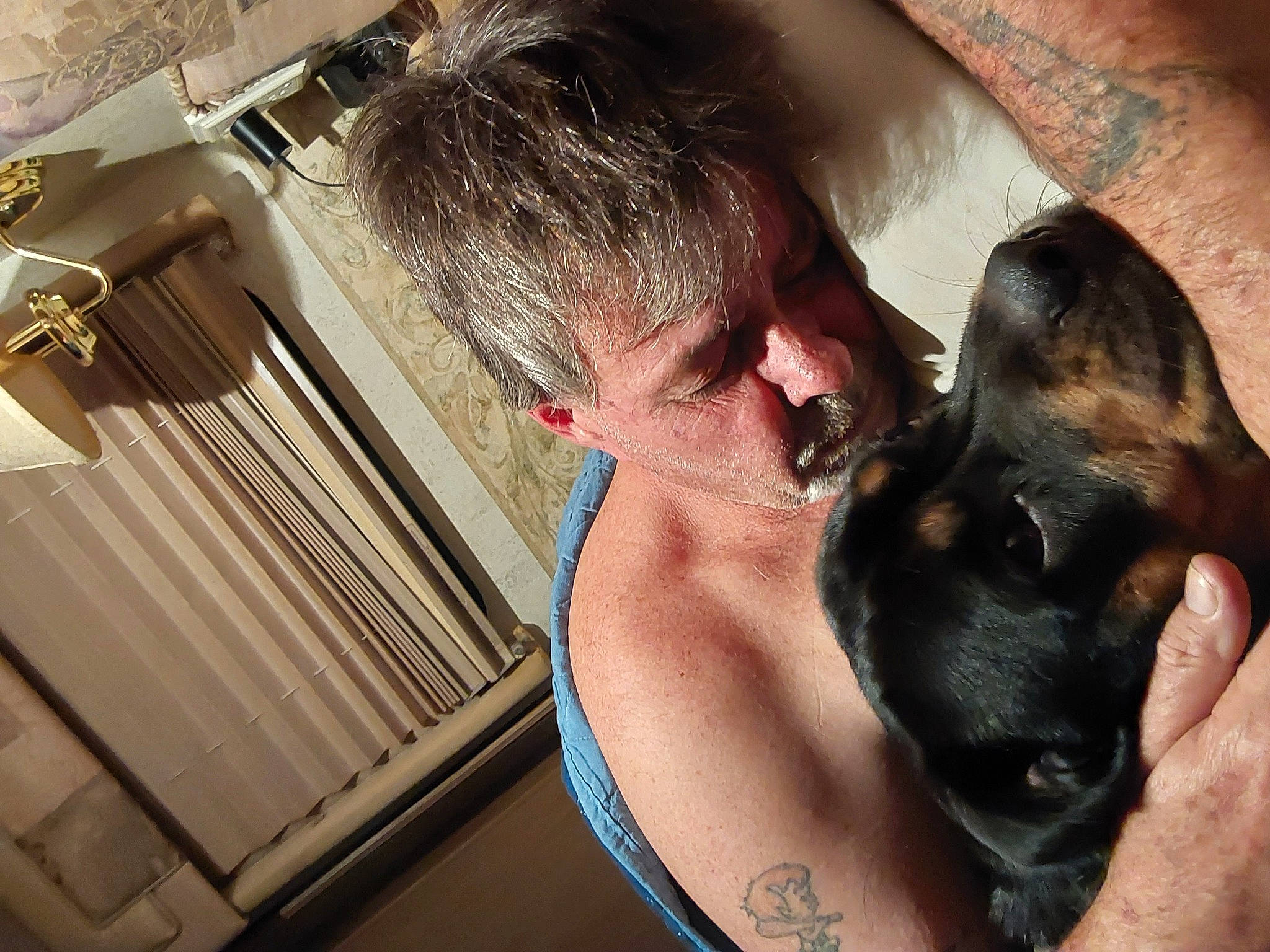 Deisel joined the competition — help win amazing prizes! abdomen, barechested, beard, black_hair, carnivore, chest, comfort, companion_dog, dog, dog_breed, ear, elbow, flash_photography, gesture, happy, jaw, selfie, snout, throat, trunk