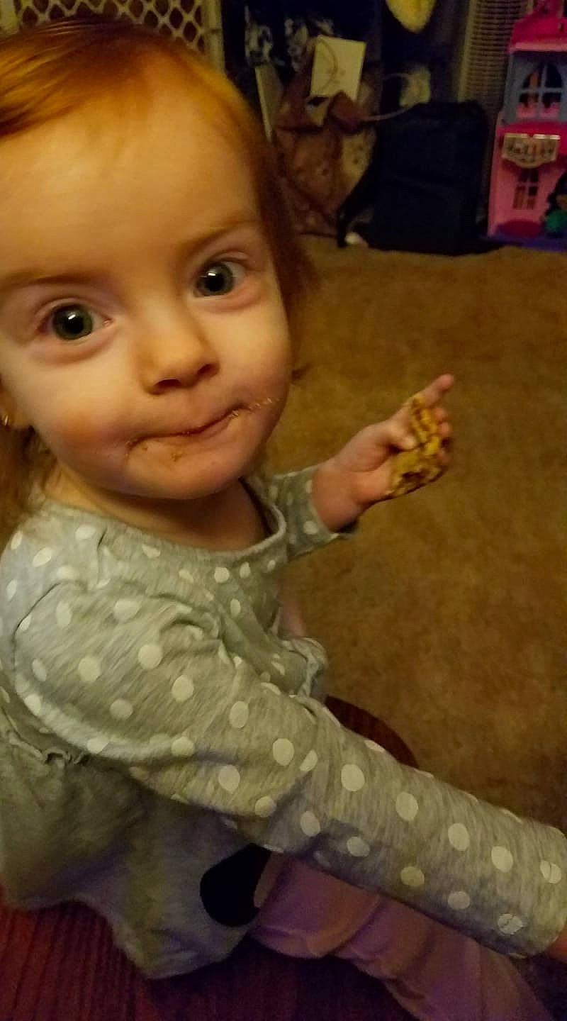 Carolyn is registered to the contest to win money with this photo: baby, cheek, child, ear, eye, face, facial_expression, fun, head, lip, mouth, nose, person, play, skin, smile, toddler