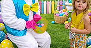 Alexa joined the competition — help win amazing prizes! basket, blue_vest, celebration, child, colorful_eggs, costume, easter_bunny, easter_eggs, festive, floral_pants, flower_crown, grass, happy_easter_sign, holiday, outdoor, picket_fence, pink_gloves, smiling, spring, yellow_top