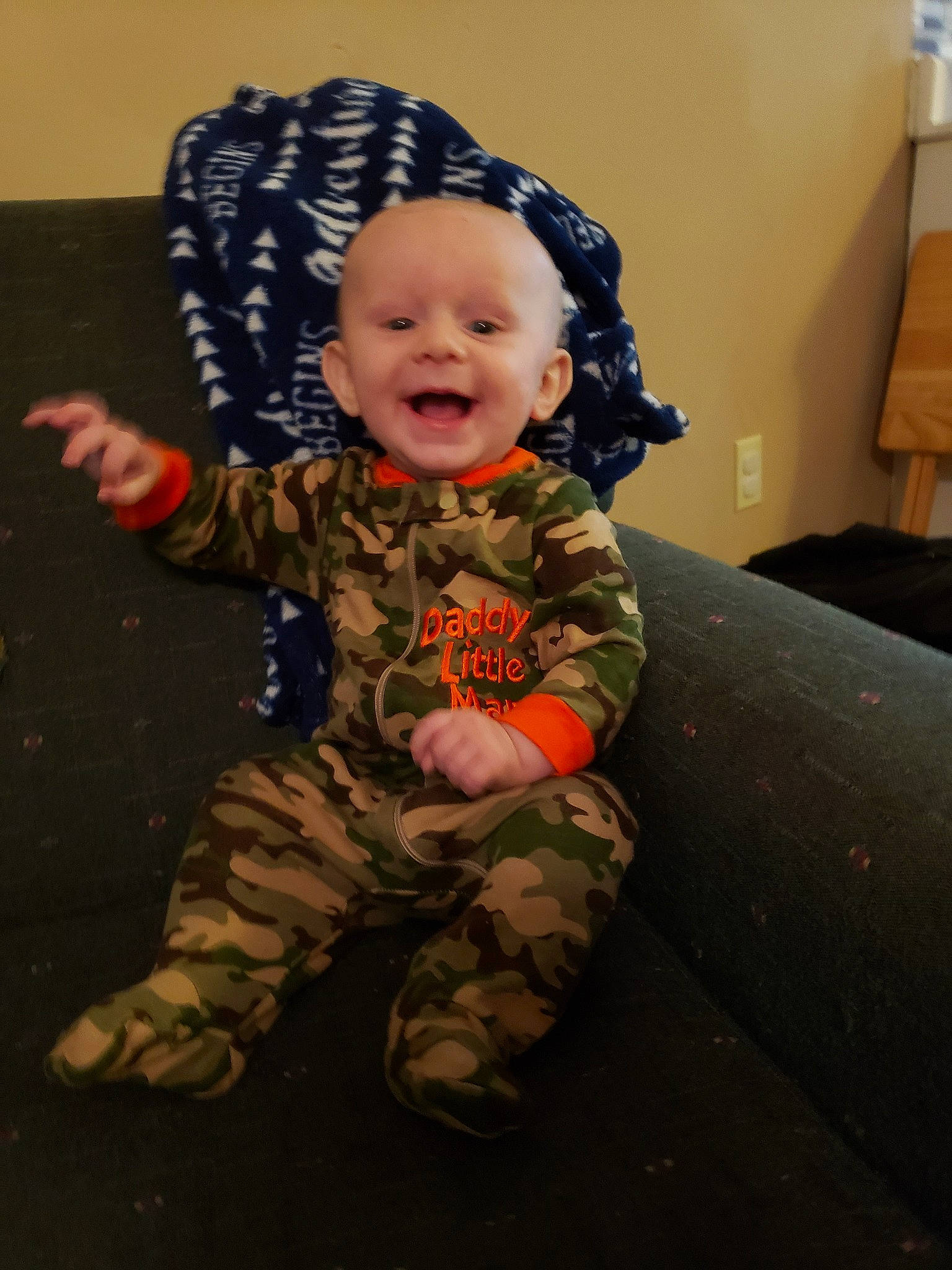 Keagan joined the competition — help win amazing prizes! baby, camouflage, cheek, child, head, military_camouflage, person, smile, toddler