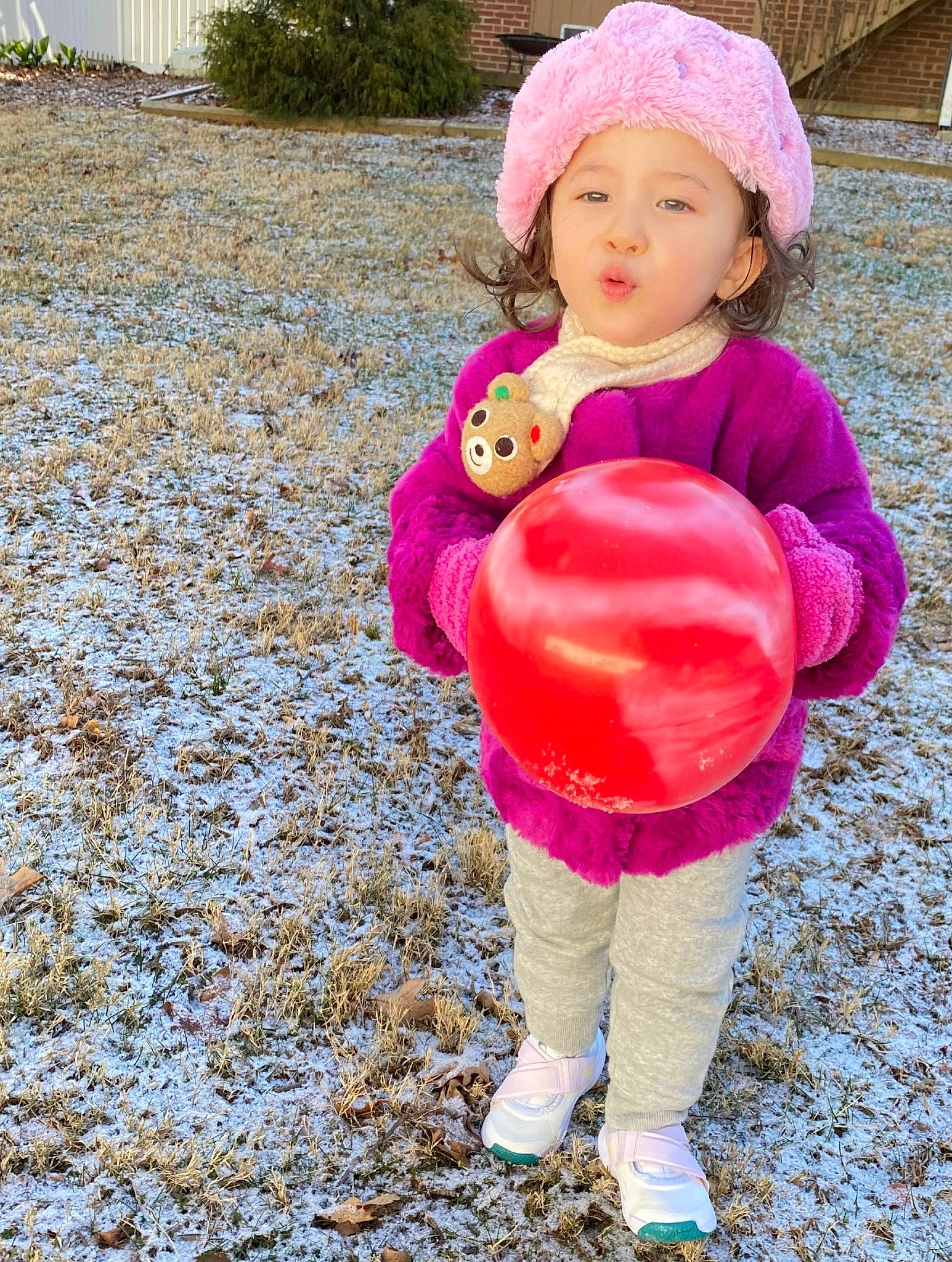 Lily joined the competition — help win amazing prizes! baby_toddler_clothing, balloon, child, fun, grass, happy, headwear, helmet, jacket, jeans, leisure, magenta, party_supply, people_in_nature, person, personal_protective_equipment, pink, recreation, shoe, toddler