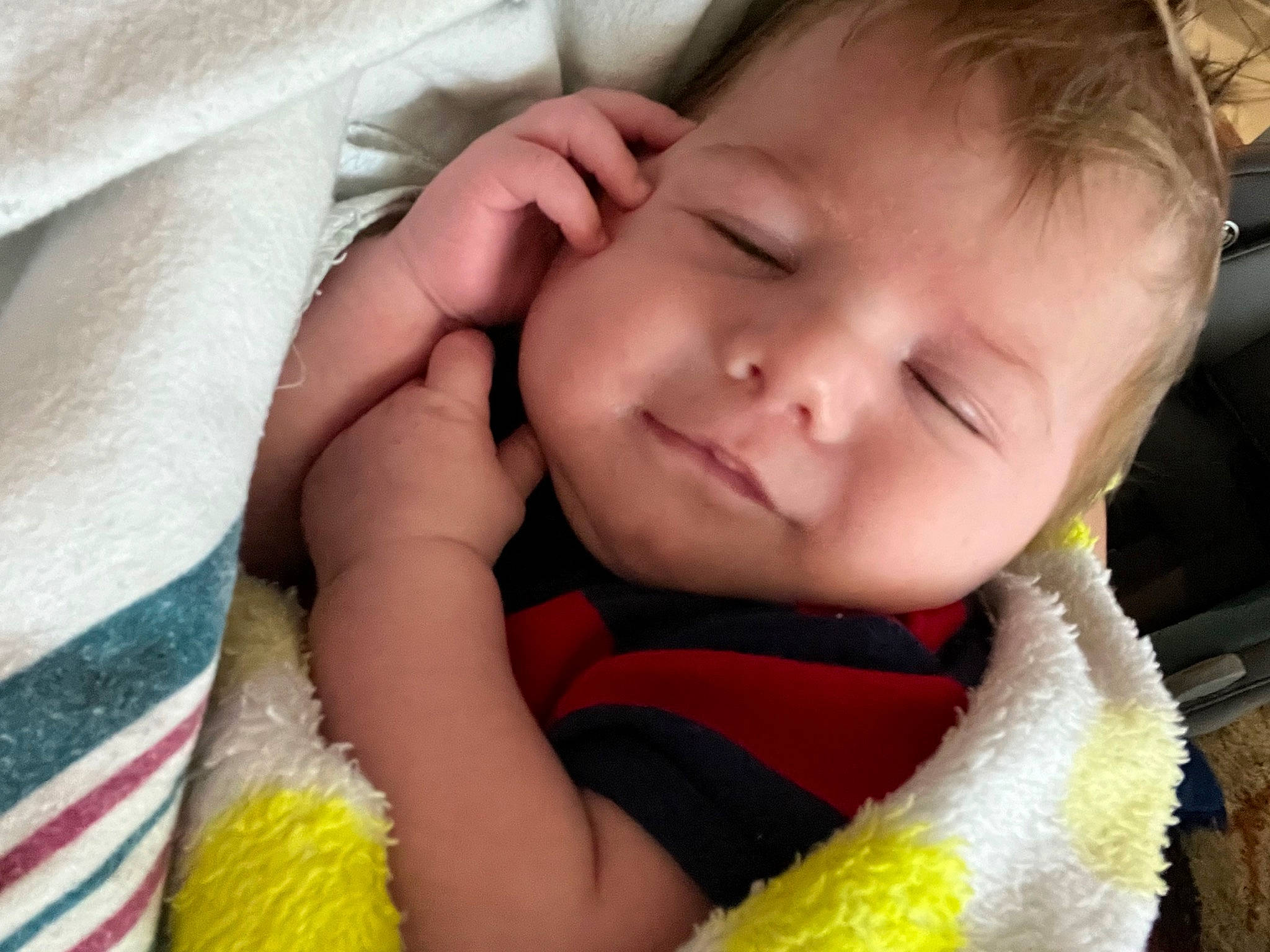 Jameson is registered to the contest to win money with this photo: baby, baby_toddler_clothing, cheek, chin, comfort, ear, eyebrow, eyelash, finger, gesture, happy, iris, lip, mouth, neck, nose, person, product, skin, smile