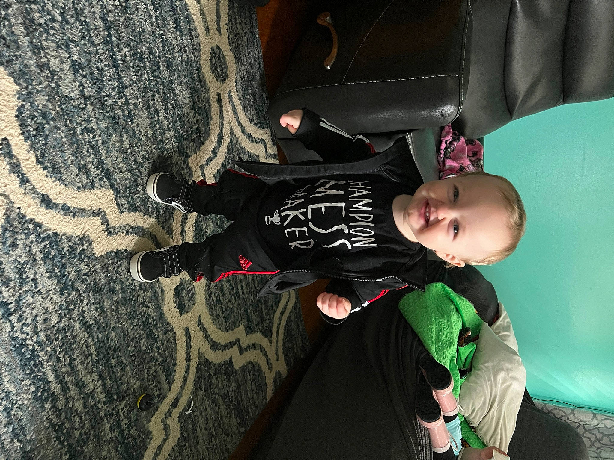 Anakin is registered to the contest to win money with this photo: art, asphalt, automotive_tire, baby, child, cool, flash_photography, flooring, fun, human, joy, leg, leisure, mammal, person, recreation, t_shirt, tire, toddler, tree