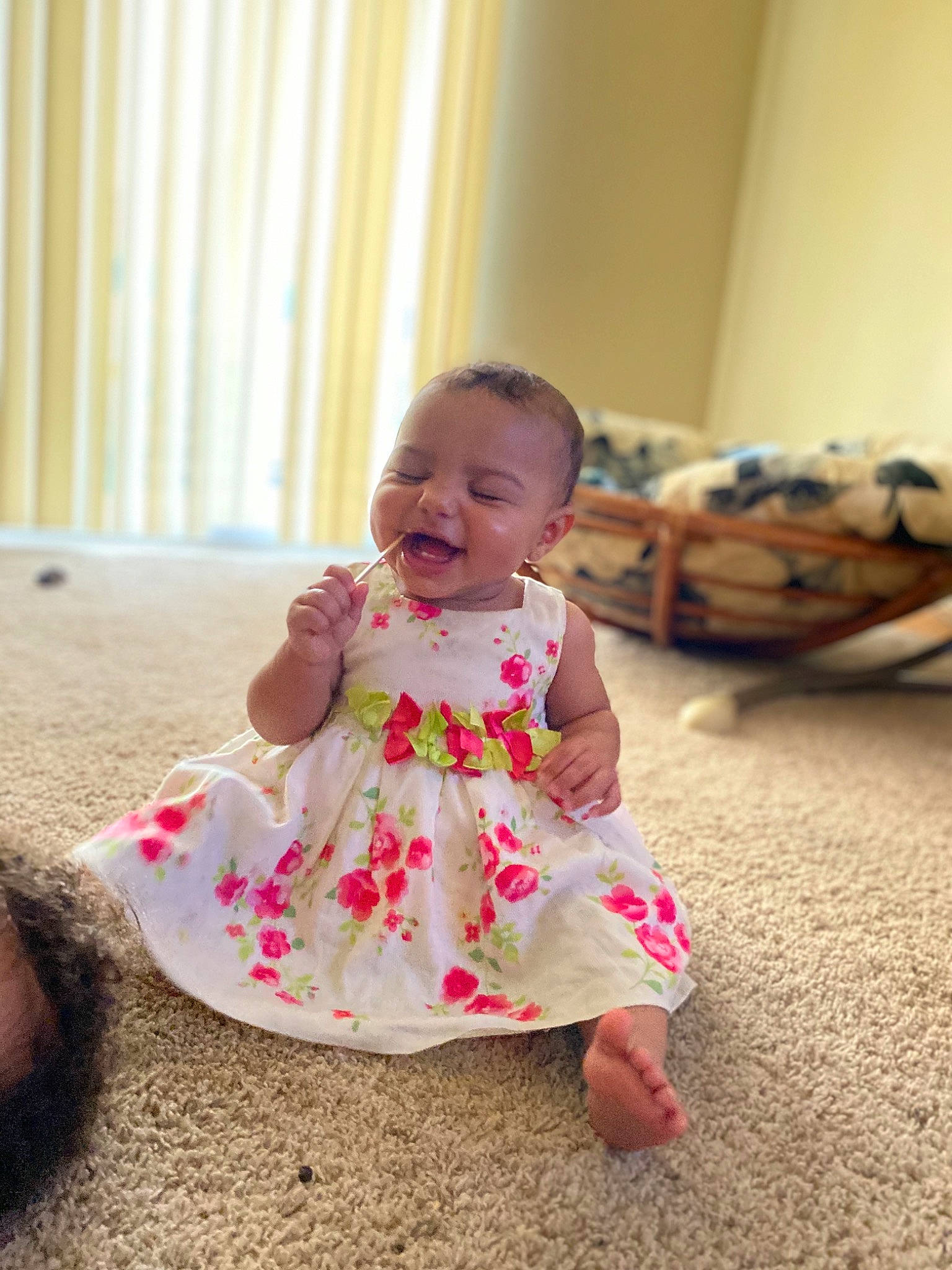Kyrah is registered to the contest to win money with this photo: baby, baby_toddler_clothing, beauty, cheek, child, dress, person, pink, play, sitting, skin, smile, toddler