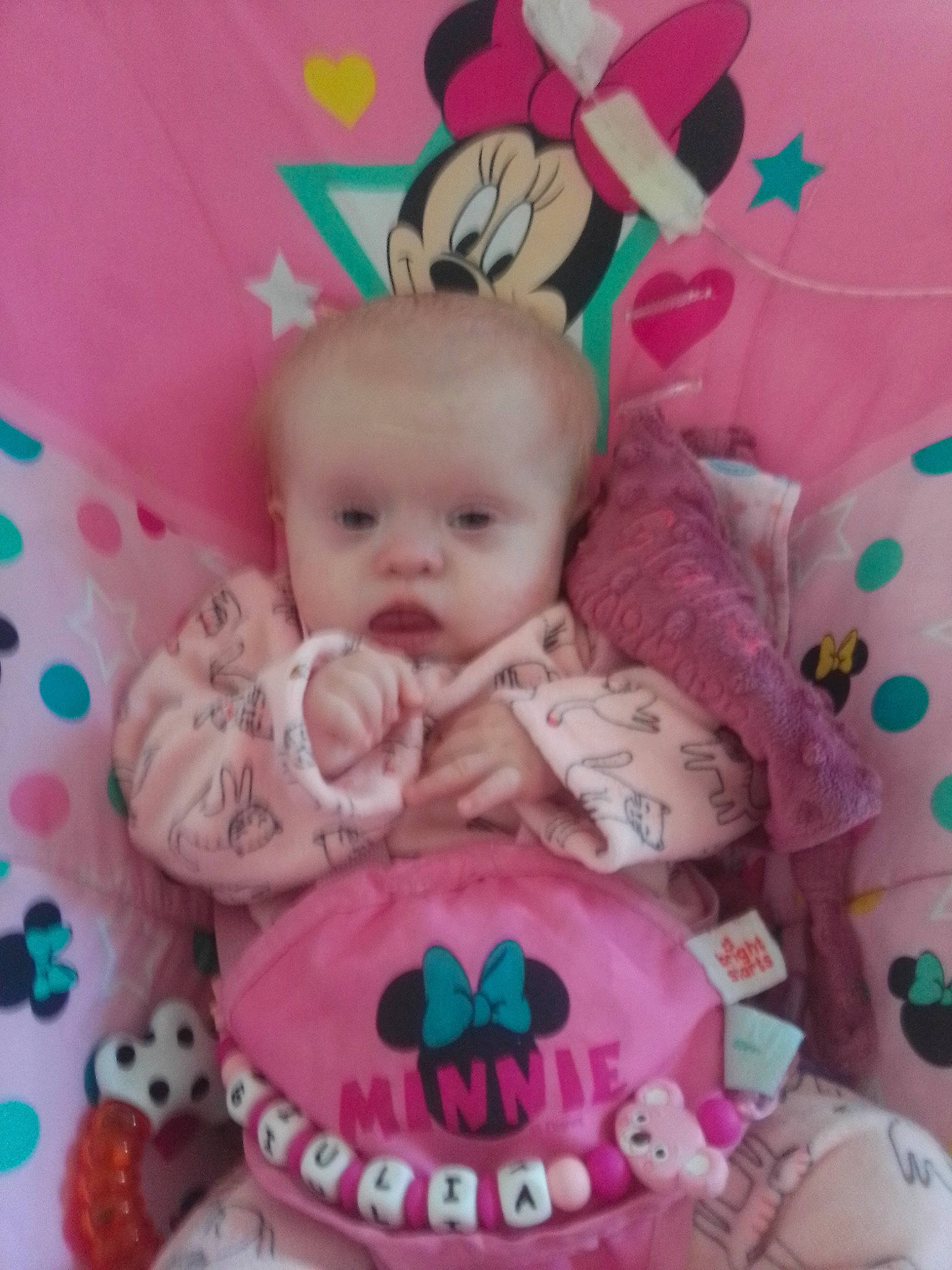 Giulia participe au concours pour gagner de l'argent avec cette photo : baby, baby_products, baby_toddler_clothing, baby_toys, cheek, child, doll, eyelash, fawn, headgear, iris, magenta, pattern, person, pink, plush, skin, stuffed_toy, sweetness, textile