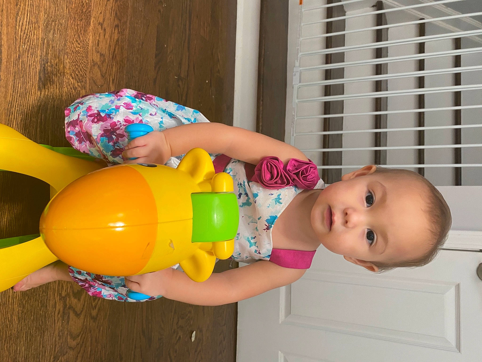 Angelina is registered to the contest to win money with this photo: baby, baby_playing_with_toys, baby_products, baby_toddler_clothing, baby_toys, balloon, child, clothing, fun, happy, leisure, party_supply, person, photograph, plastic, play, toddler, toy, yellow