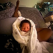 Nikolai joined the competition — help win amazing prizes! newborn, baby, sleeping, infant, blanket, swaddled, face, portrait, adult, foot, bed, bedroom, home, indoors, cozy, white_blanket, dark_hair, peaceful, family, photography