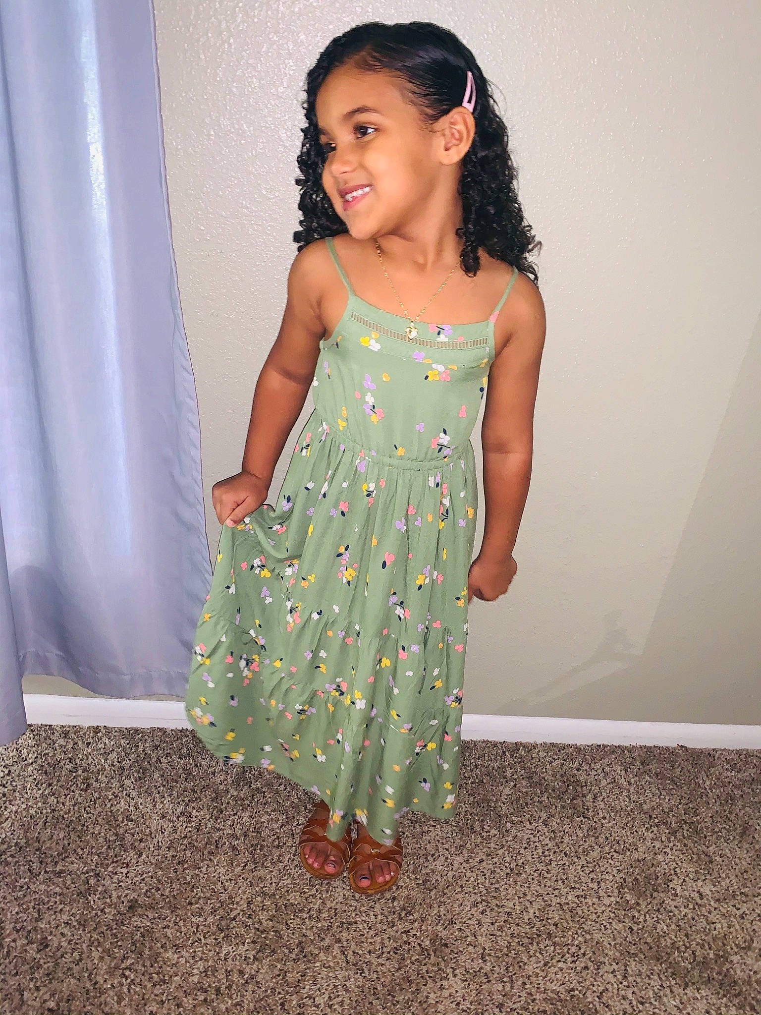 Keilani joined the competition — help win amazing prizes! black_hair, bridal_party_dress, child, child_model, clothing, day_dress, dress, fashion_design, formal_wear, joy, long_hair, pattern, person, toddler, white