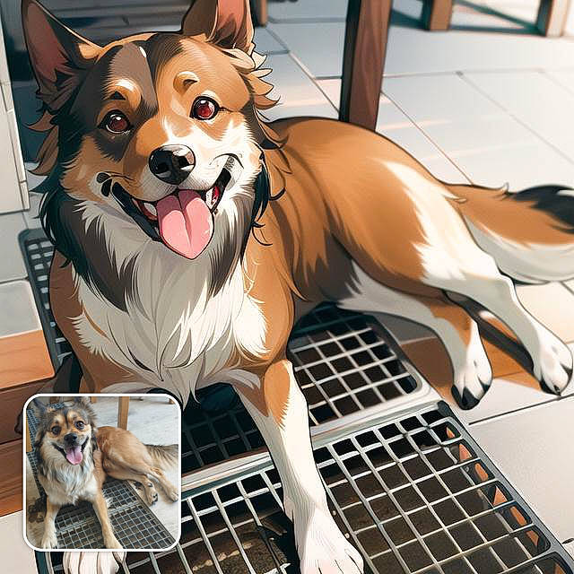 Socrate participe au concours pour gagner de l'argent avec cette photo : animation, art, canidae, carnivore, comfort, companion_dog, dog, dog_breed, dog_supply, drawing, fawn, fur, human_leg, pet_supply, snout, spitz, sporting_group, tail, whiskers, working_animal