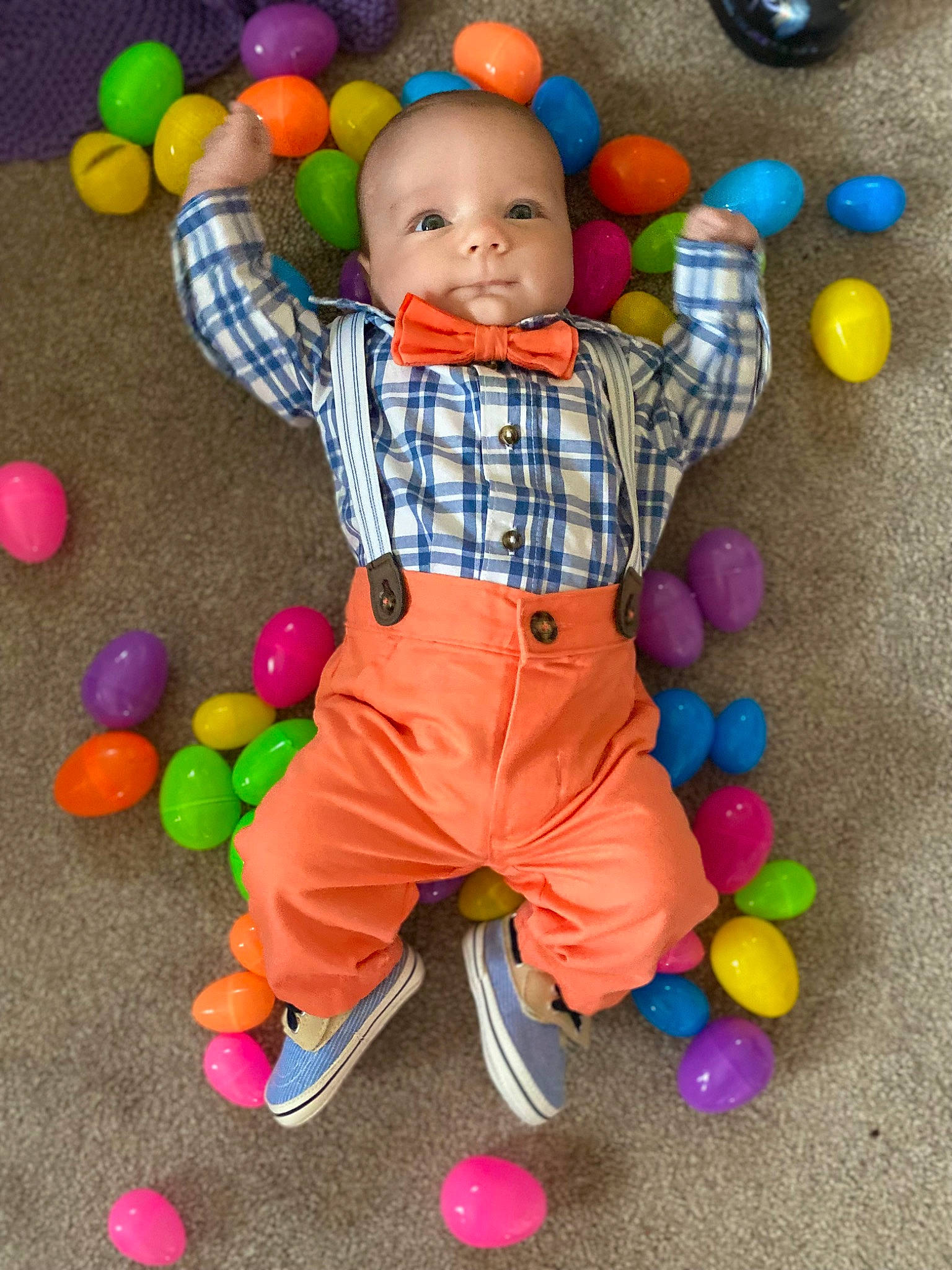 Joshua joined the competition — help win amazing prizes! baby, baby_playing_with_toys, baby_toddler_clothing, ball_pit, child, facial_expression, fun, green, happy, orange, party_supply, people, person, photograph, product, smile, snapshot, toddler, toy, white