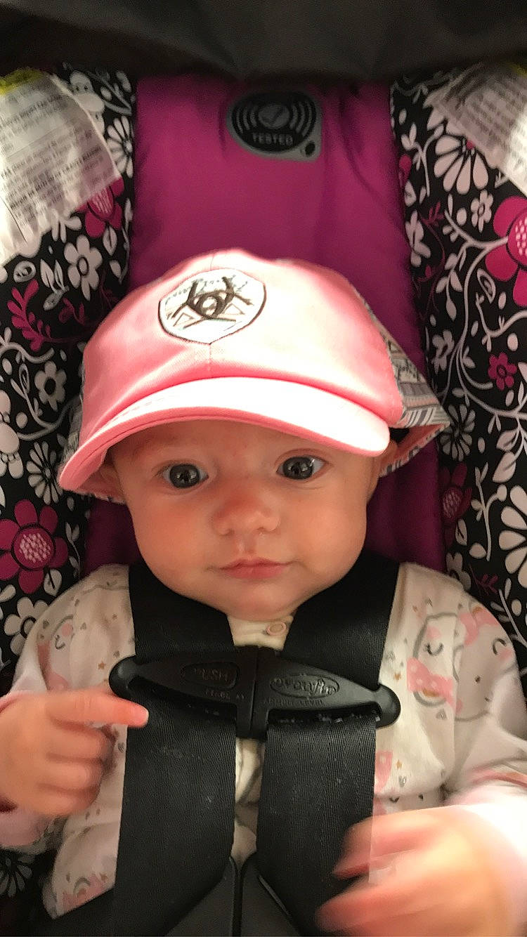 Emberly is registered to the contest to win money with this photo: baby, baseball_cap, cap, child, cool, hat, headgear, headwear, person, toddler