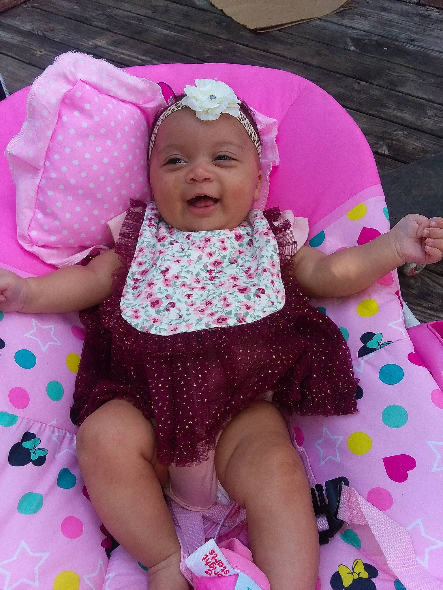 Leslie joined the competition — help win amazing prizes! baby, baby_products, baby_toddler_clothing, child, hair_accessory, headgear, magenta, pattern, person, pink, product, toddler