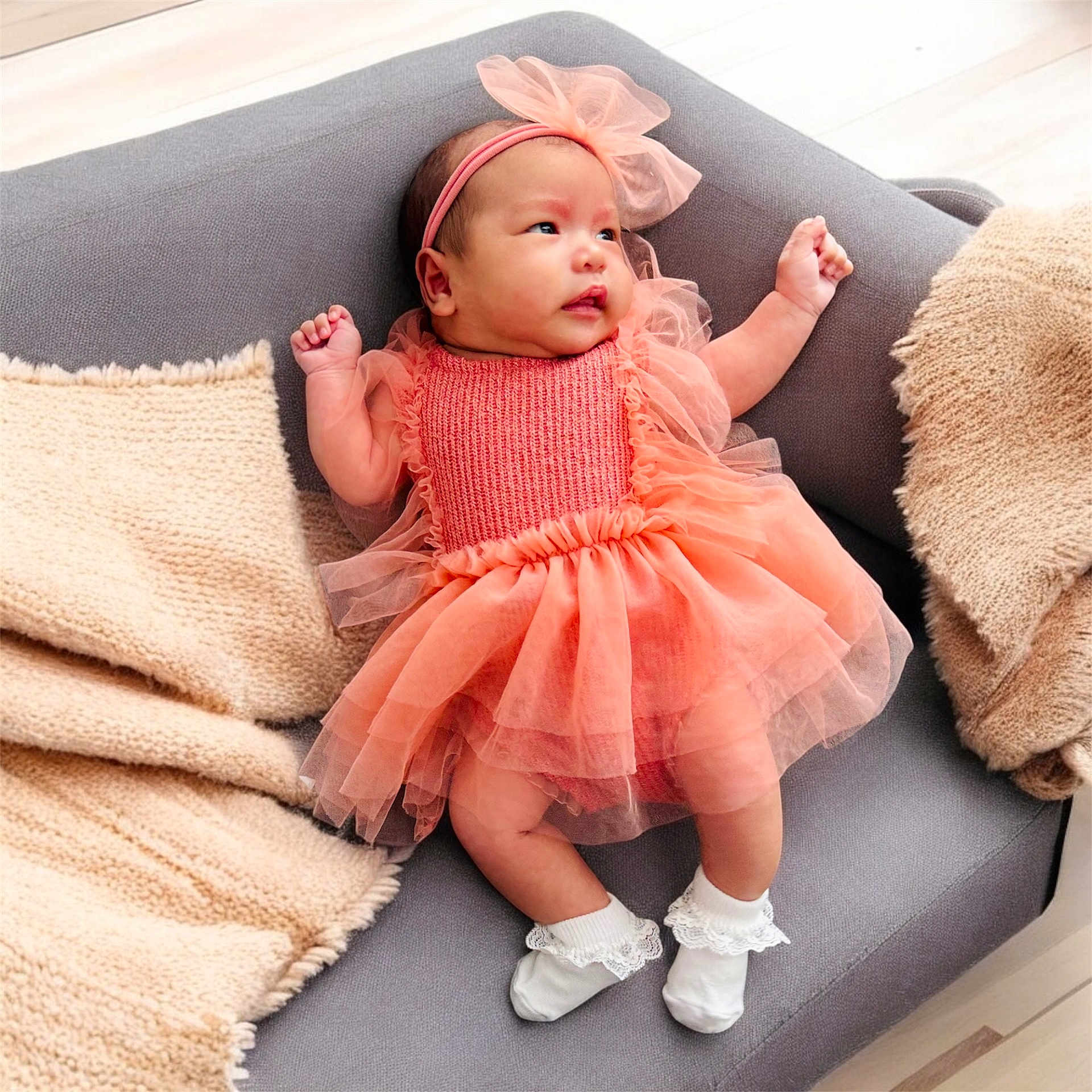 Senaya joined the competition — help win amazing prizes! baby, blanket, clothing, couch, cushion, dress, face, footwear, furniture, hat, head, homedecor, hosiery, newborn, person, photography, portrait, sitting, sleeping, sock