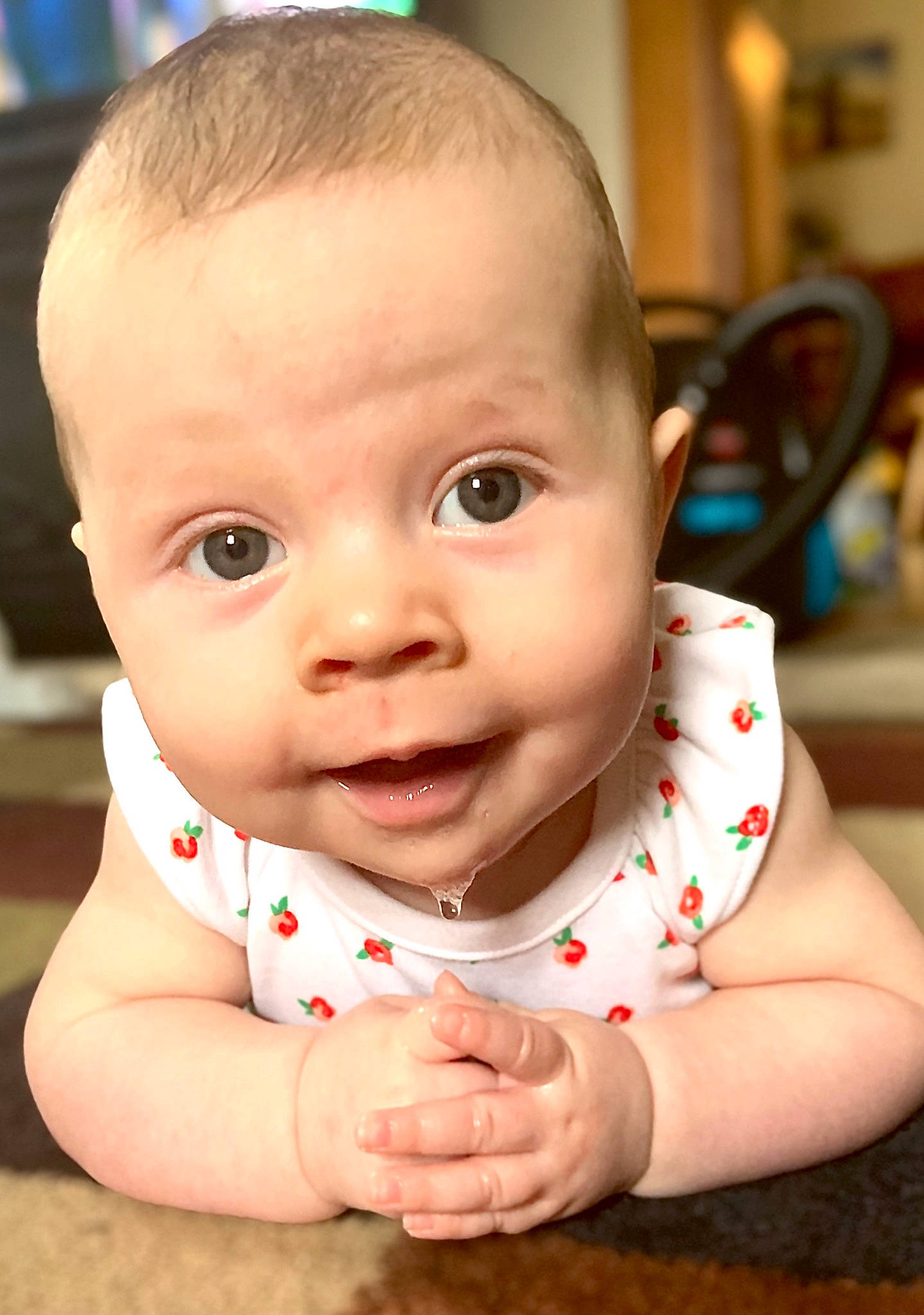 Isla joined the competition — help win amazing prizes! baby, cheek, child, chin, ear, eye, face, forehead, head, lip, mouth, nose, person, skin, smile, toddler, tummy_time