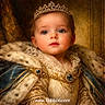 Anora is registered to the contest to win money with this photo: baby, child, crown, royalty, fur_cloak, jewelry, portrait, costume, luxury, blue_eyes, lace, gold, young_child, face, headwear, elegant, historic_style, indoor, closeup, smile