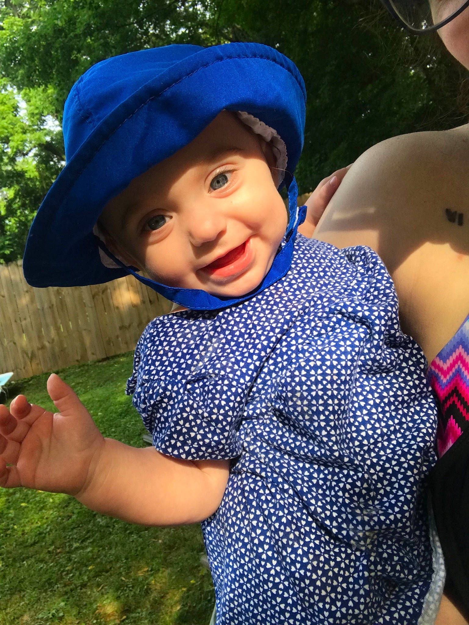Isabella joined the competition — help win amazing prizes! baby, blue, cap, child, costume, electric_blue, fun, happy, hat, headgear, joy, person, personal_protective_equipment, play, smile, style, summer, sun_hat, toddler, vacation