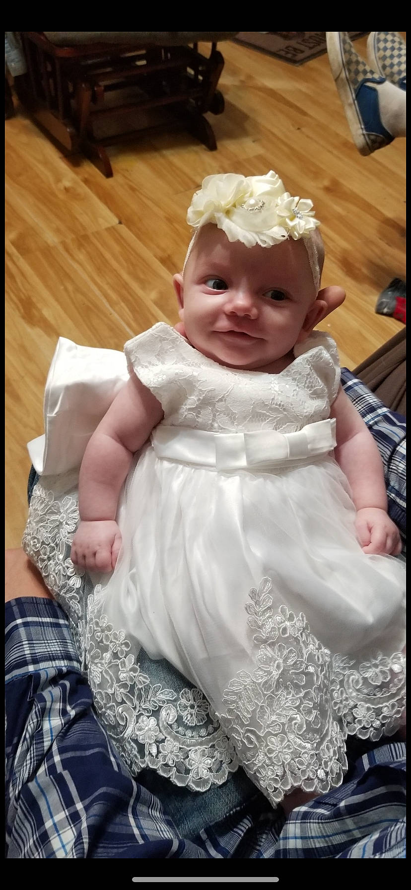 Scottlynn Jean joined the competition — help win amazing prizes! baby, ceremony, child, dress, gown, hair_accessory, person, smile, toddler