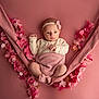 baby, background, clothing, cute, decorative, fabric, feet, flowers, hands, headband, infant, lying, newborn, pink, portrait, pose, skin, soft, studio, wrapped