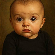 Ennis participe au concours pour gagner de l'argent avec cette photo : baby, child, portrait, face, eyes, expression, black_clothing, curious, serious, head, infant, closeup, skin, person, young, indoors, soft_light, background, studio, cute