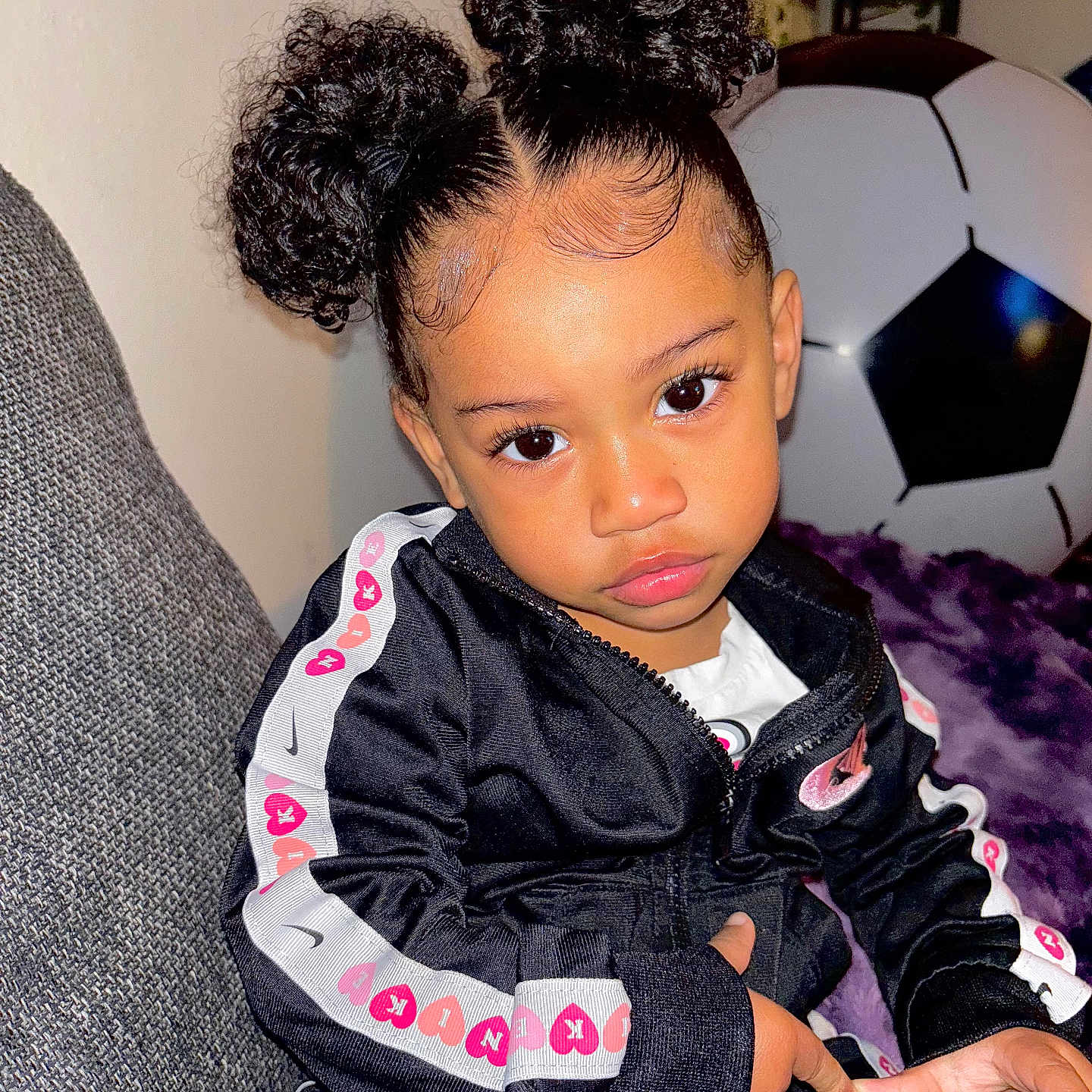 Caliana joined the competition — help win amazing prizes! baby, ball, blackhair, bodypart, clothing, coat, face, finger, football, hair, hand, head, jacket, person, photography, portrait, soccer, soccerball, sphere, sport