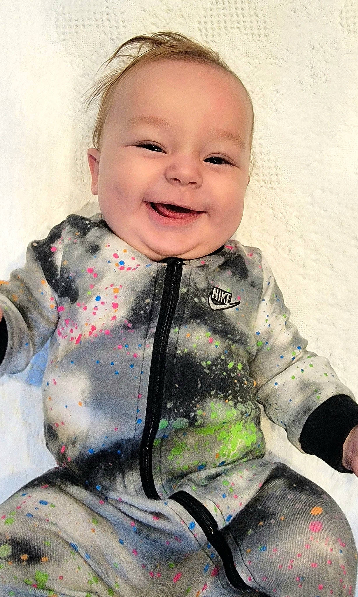 Asa joined the competition — help win amazing prizes! baby, baby_laughing, baby_products, baby_toddler_clothing, cheek, child, fun, gesture, happy, head, joy, nose, pattern, people_in_nature, person, personal_protective_equipment, pink, sitting, skin, sleeve