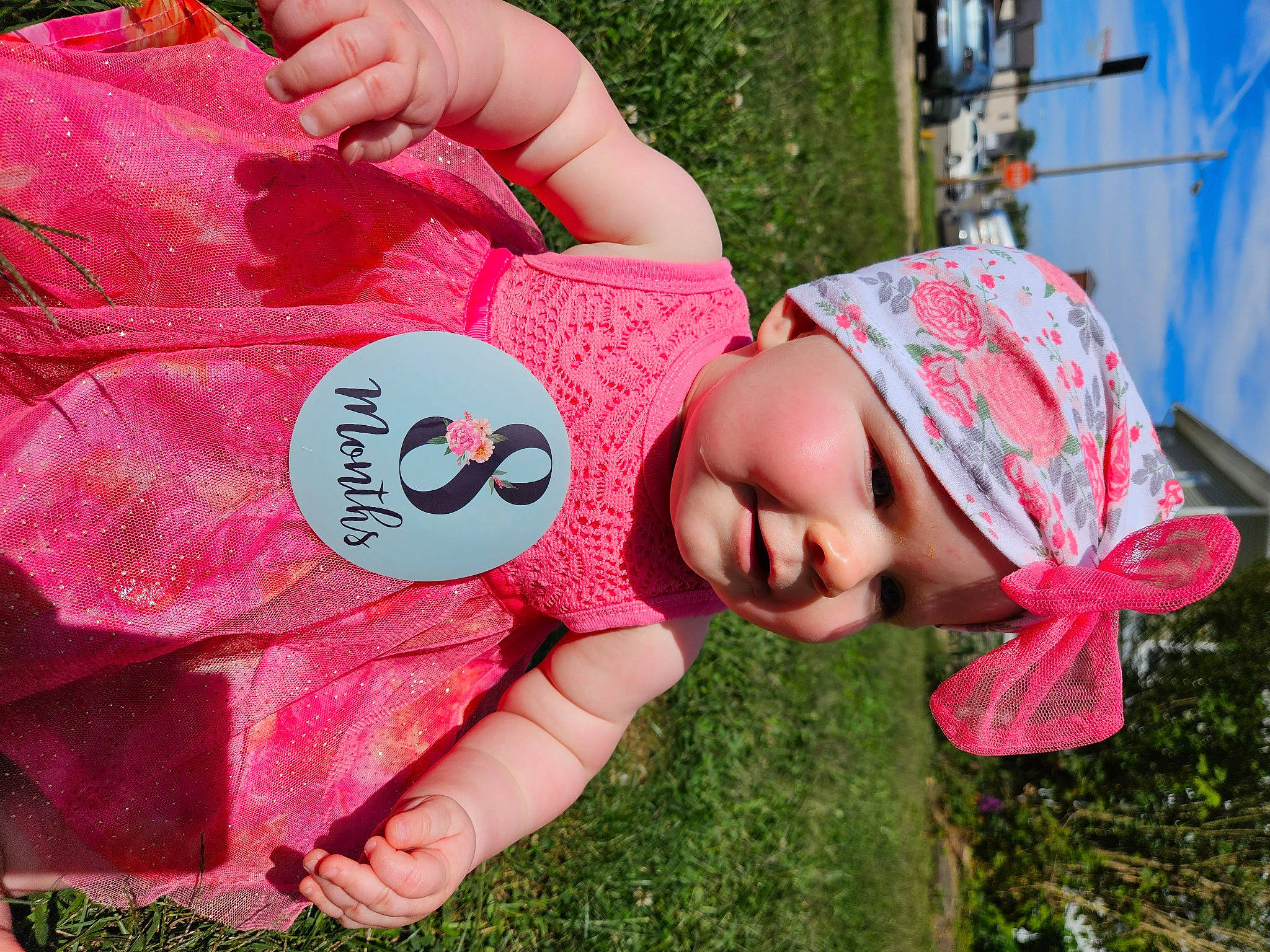 Jaylynn joined the competition — help win amazing prizes! baby_toddler_clothing, child, cool, fashion_accessory, grass, green, happy, hat, headgear, headwear, leisure, lip, magenta, people_in_nature, person, pink, plant, recreation, red, spring