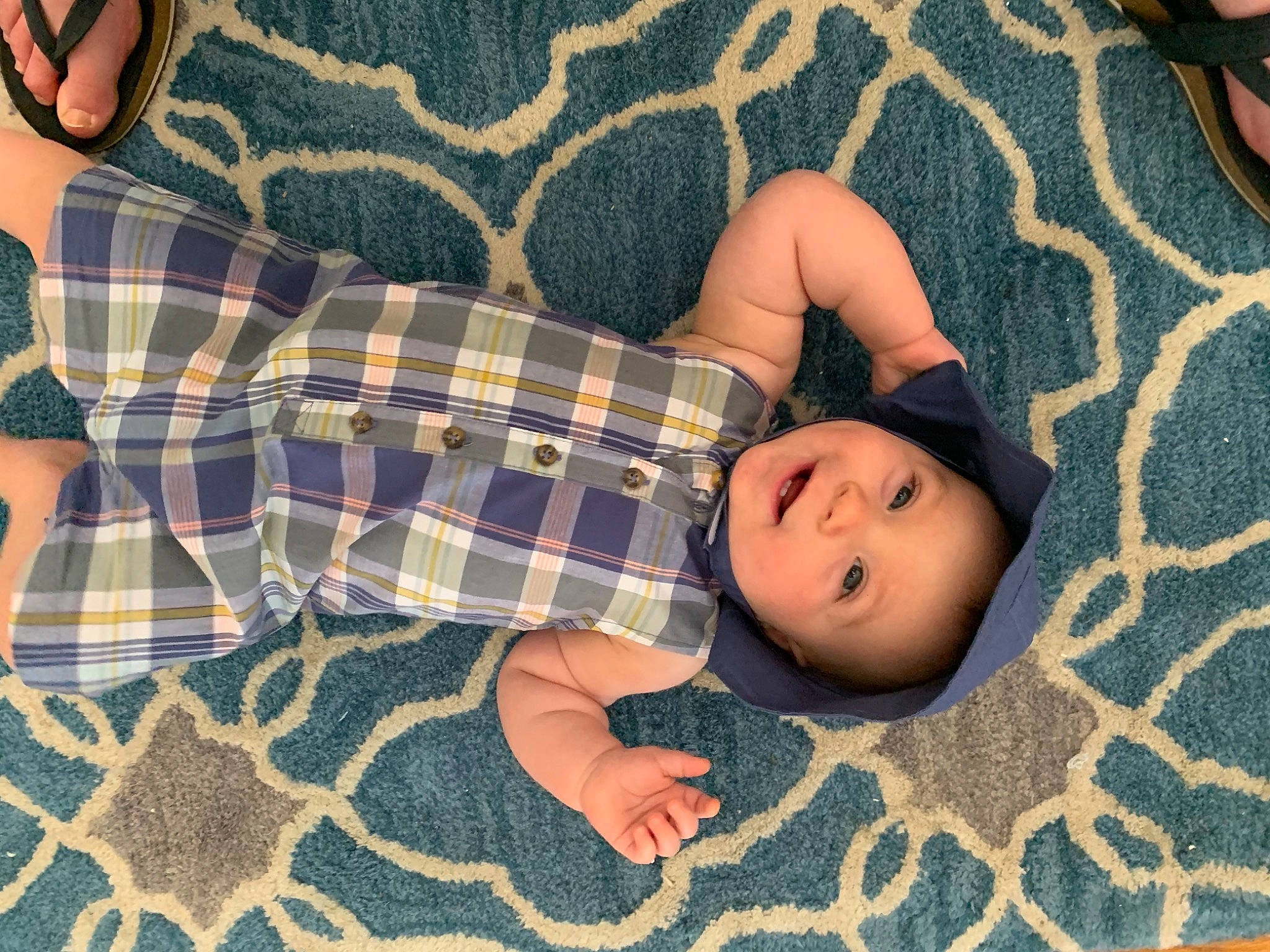 Abram joined the competition — help win amazing prizes! baby, baby_toddler_clothing, beauty, child, comfort, finger, flooring, grass, headwear, human_leg, linens, pattern, people, person, plaid, room, tartan, textile, thigh, toddler
