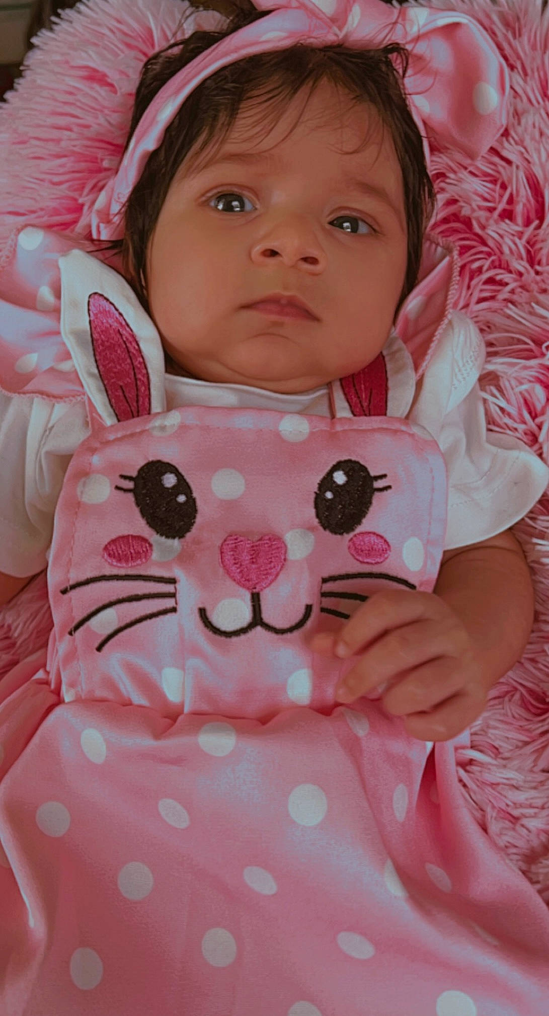 Avianna joined the competition — help win amazing prizes! baby, baby_products, baby_toddler_clothing, beauty, bib, cheek, child, eyelash, face, happy, linens, lip, nose, pattern, person, pink, skin, sleeve, textile, toddler