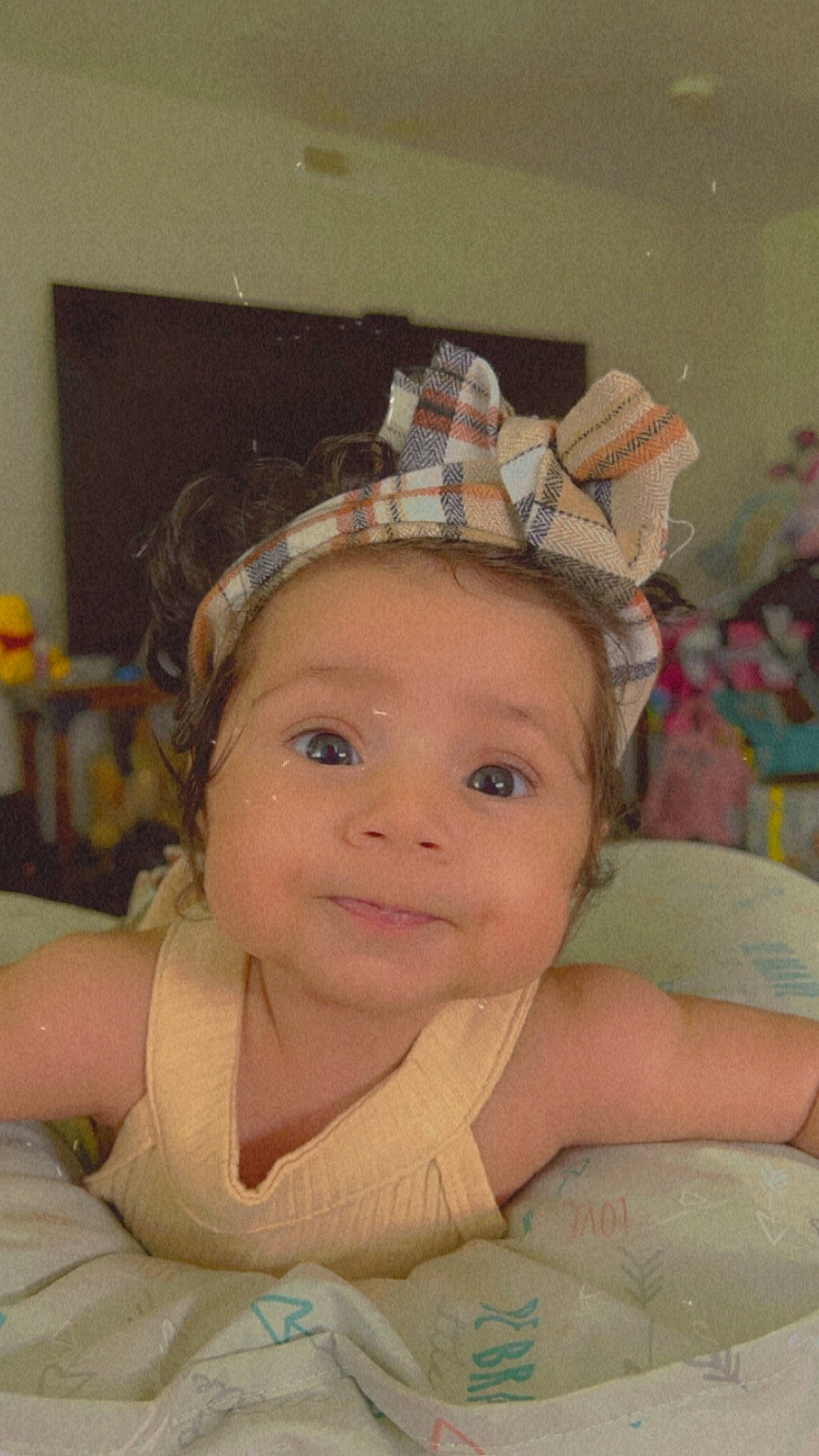 Avianna joined the competition — help win amazing prizes! baby, baby_toddler_clothing, bridal_accessory, cheek, child, comfort, ear, eyebrow, eyelash, fashion_accessory, fun, hair_accessory, happy, headband, headpiece, helmet, iris, person, skin, smile