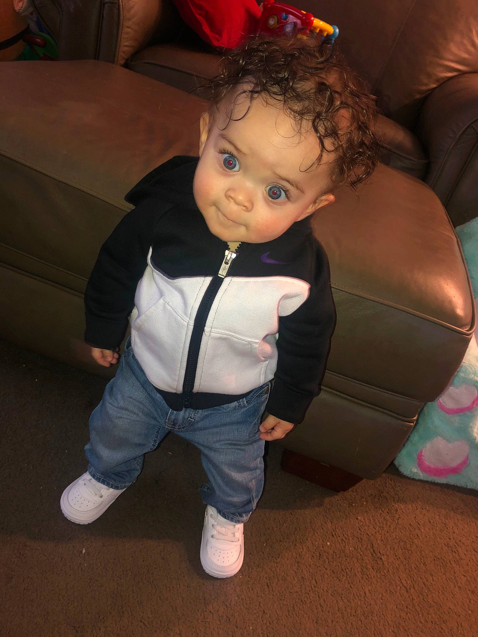 Semaj joined the competition — help win amazing prizes! arm, cheek, child, leg, person, sitting, thigh, toddler, trunk