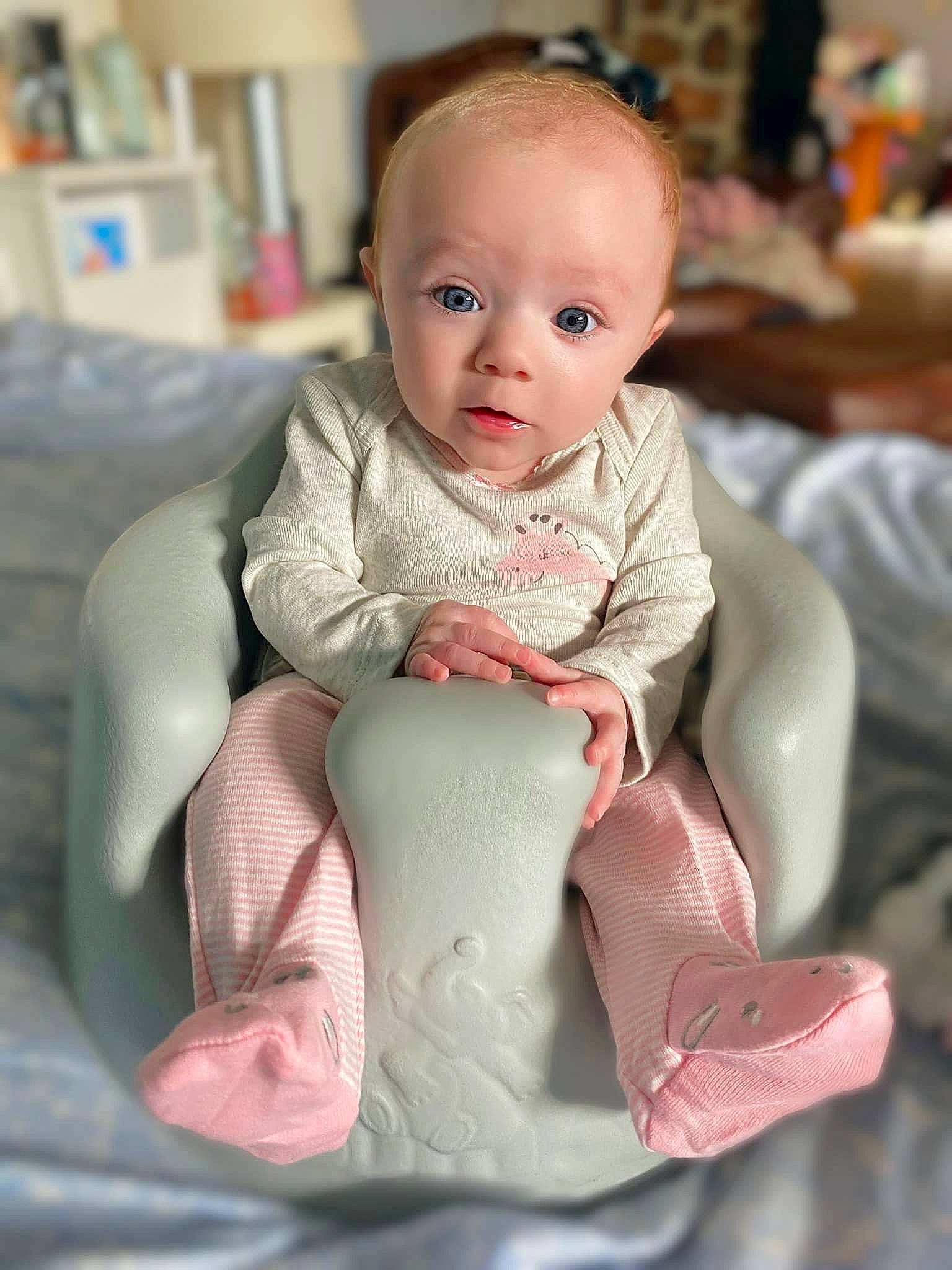 Fynleigh joined the competition — help win amazing prizes! baby, baby_products, baby_toddler_clothing, cheek, child, comfort, event, eye, flooring, fun, happy, head, iris, person, pink, portrait_photography, room, sitting, skin, sleeve