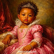 Alina is registered to the contest to win money with this photo: baby, chair, child, curly_hair, decor, earrings, fabric, indoor, jewelry, lace, luxury, pearl_bracelet, pearl_necklace, pink_dress, portrait, princess, royalty, serious_expression, tiara, watermark