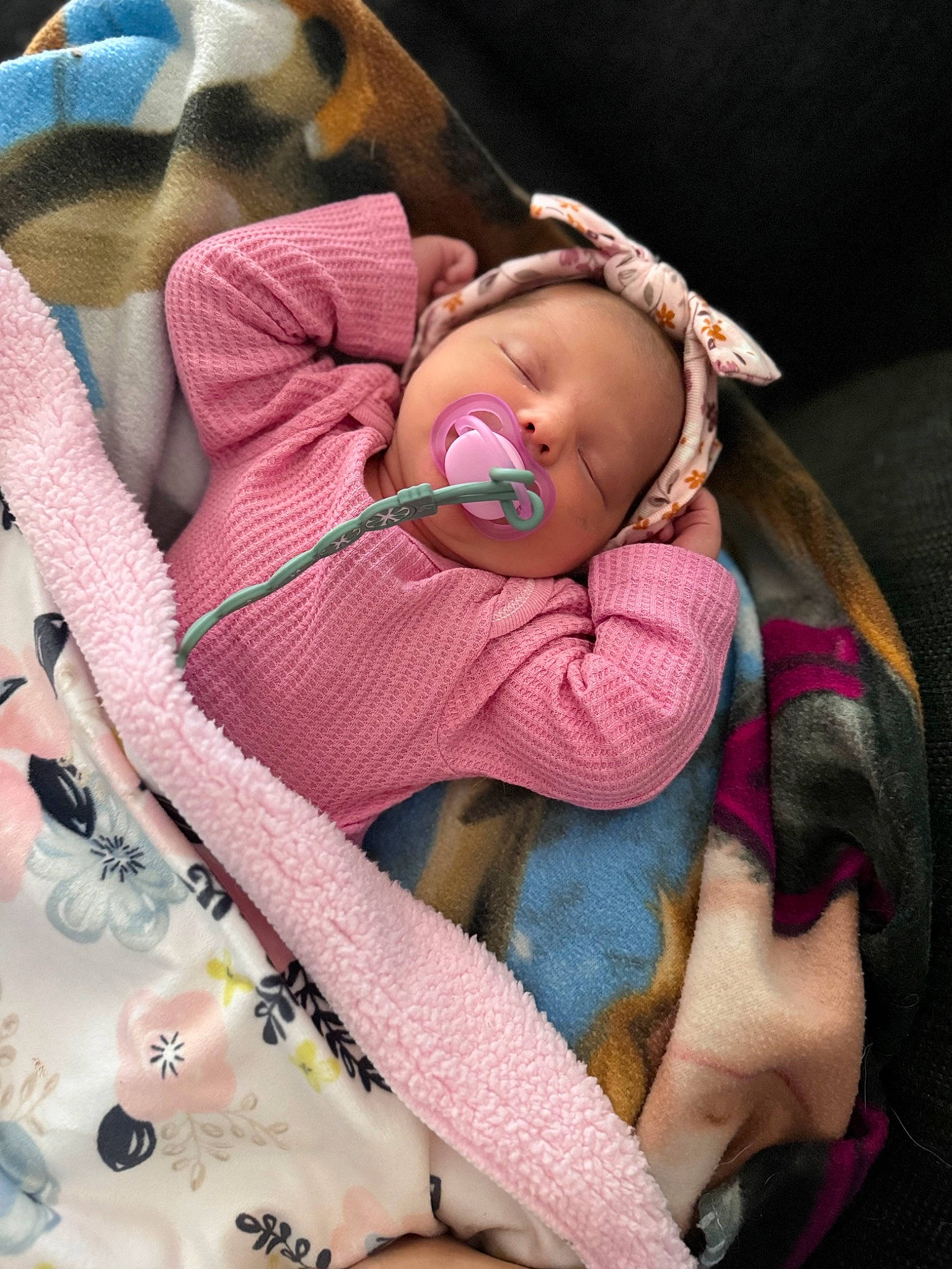 Chloe is registered to the contest to win money with this photo: baby, baby_carriage, baby_products, baby_safety, baby_sleeping, baby_toddler_clothing, bedtime, cheek, child, comfort, infant_bed, linens, nap, pattern, person, pink, product, sleep, textile, thumb