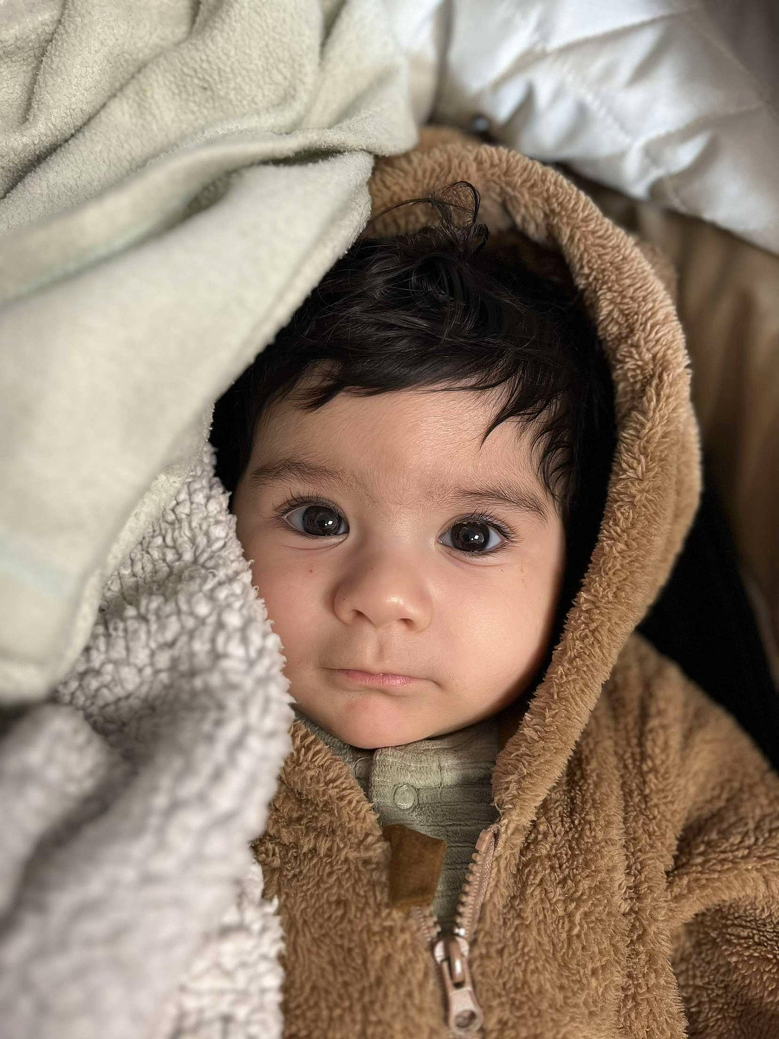 Loan a rejoint le concours — aidez-le/la à gagner de superbes lots ! cheek, chin, comfort, eyebrow, eyelash, face, flash_photography, fur, headgear, iris, jacket, lip, nose, outerwear, person, skin, sleeve, textile, toddler, white